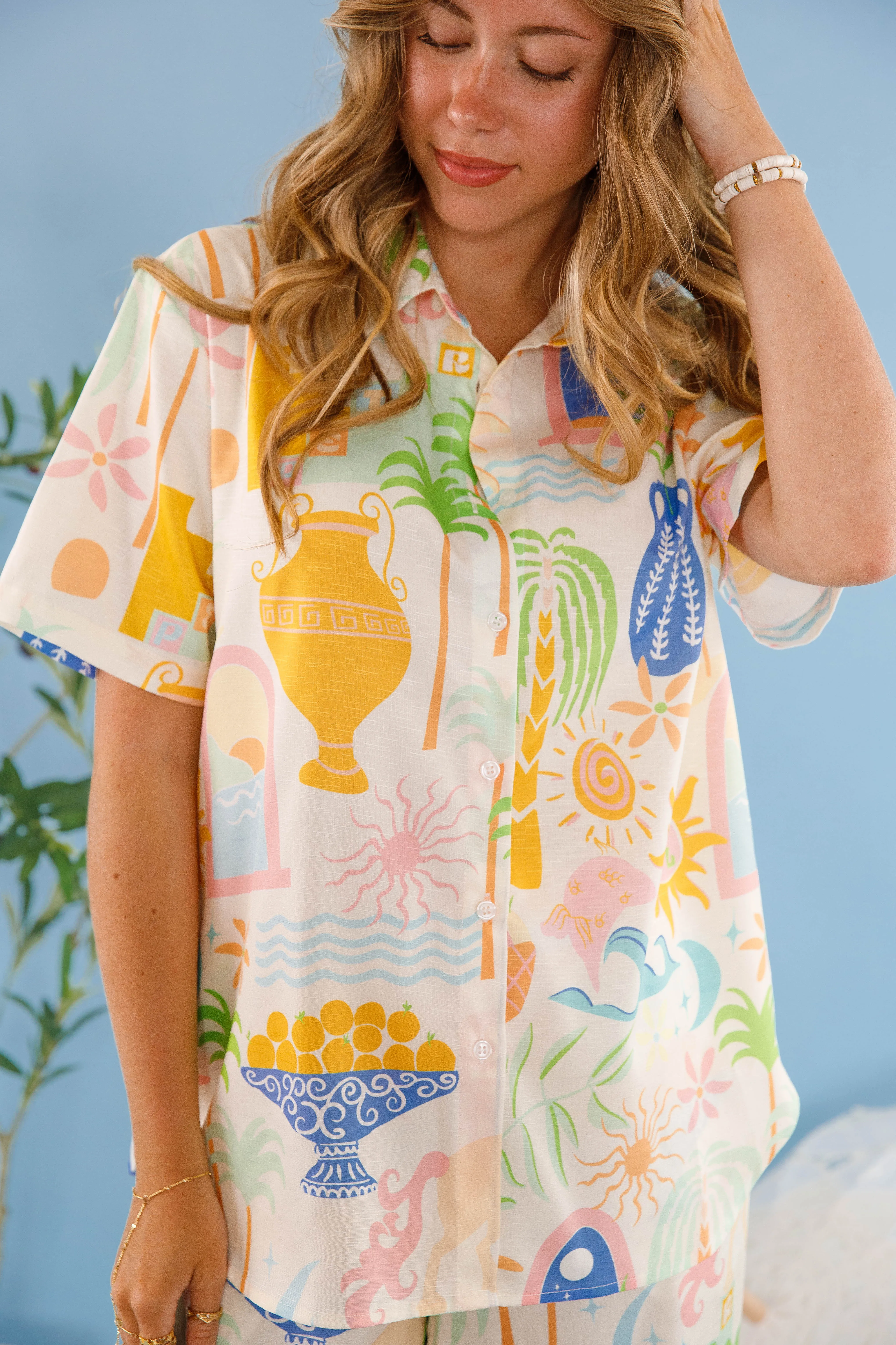 Reverseble Design On My Radar Button Down Top