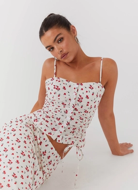EcoFriendly Dye Process Ariana Linen Bustier Top - Poppy Floral Ariana Linen Bustier Top - Poppy Floral Simple Cut