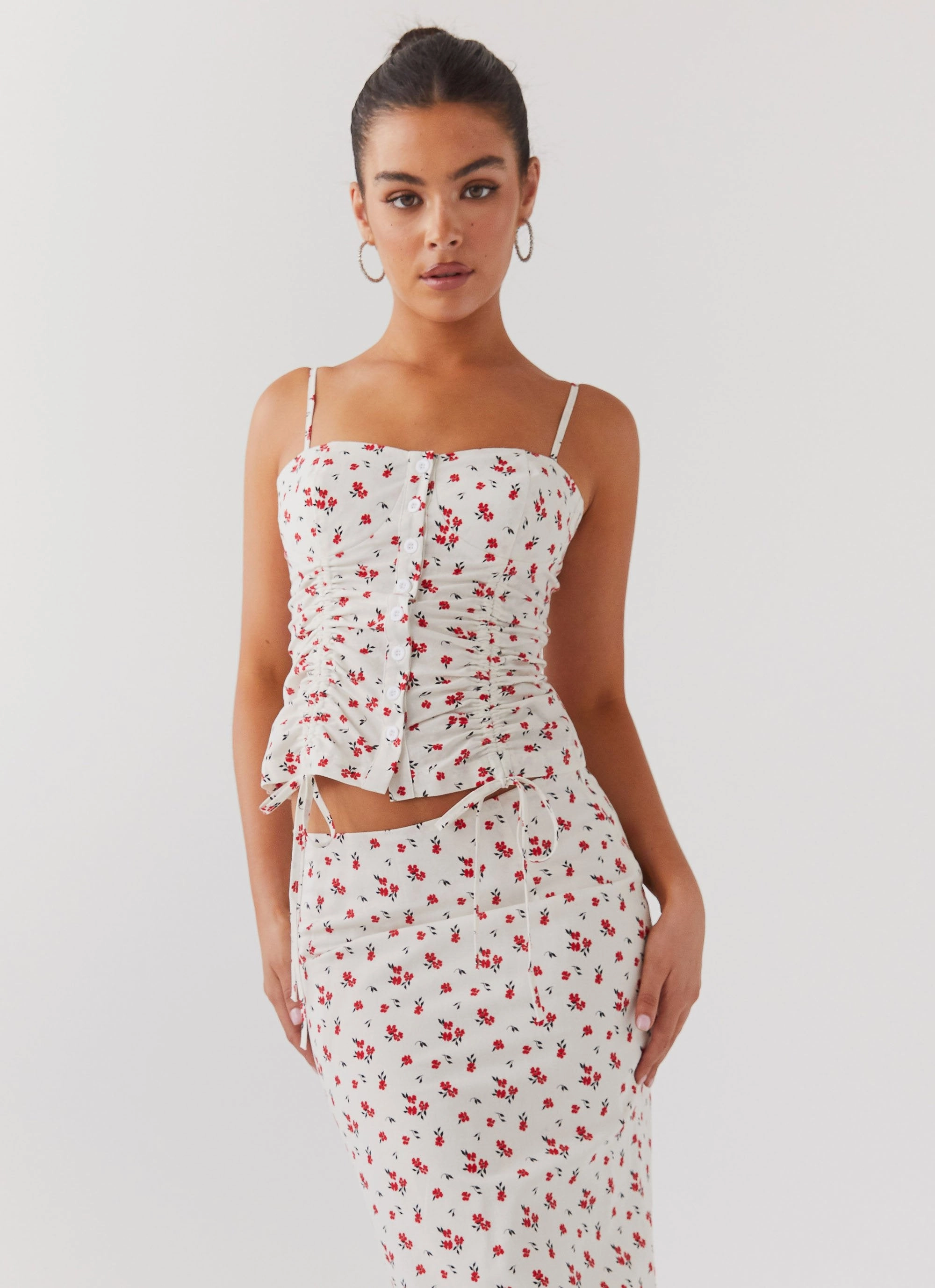 Multi Panel Cut Ariana Linen Bustier Top - Poppy Floral