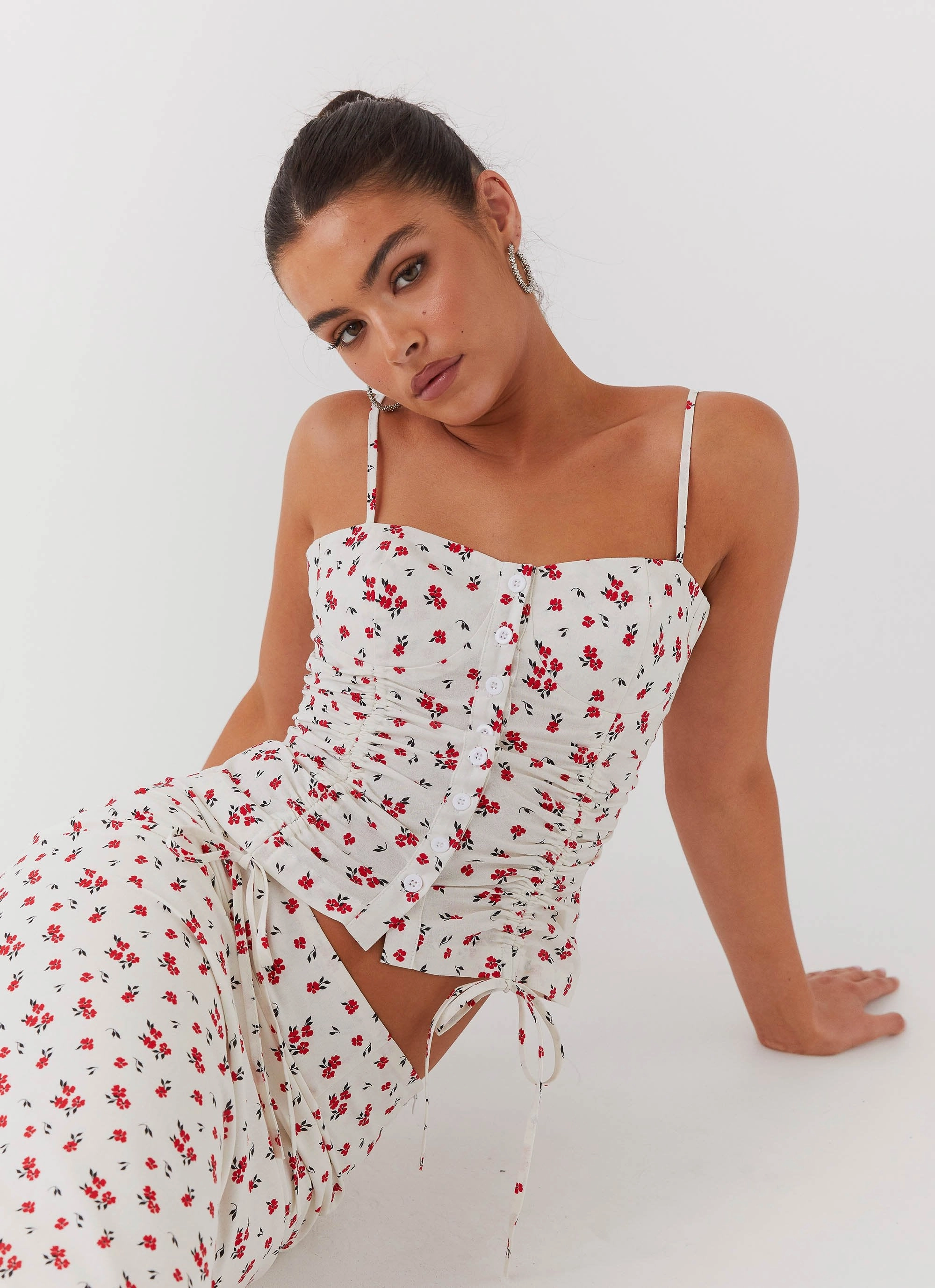 Ariana Linen Bustier Top - Poppy Floral Simple Cut