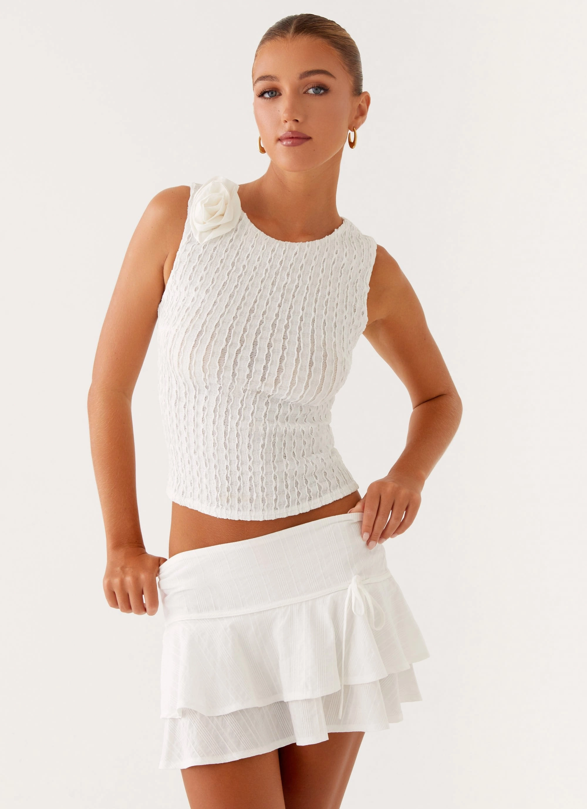Lisbon Tank Top - White Fleece Pullover