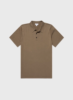 EcoFriendly Material Men's Sea Island Cotton Knit Polo Shirt in Dark Stone Men's Sea Island Cotton Knit Polo Shirt in Dark Stone Comfortable Appearance