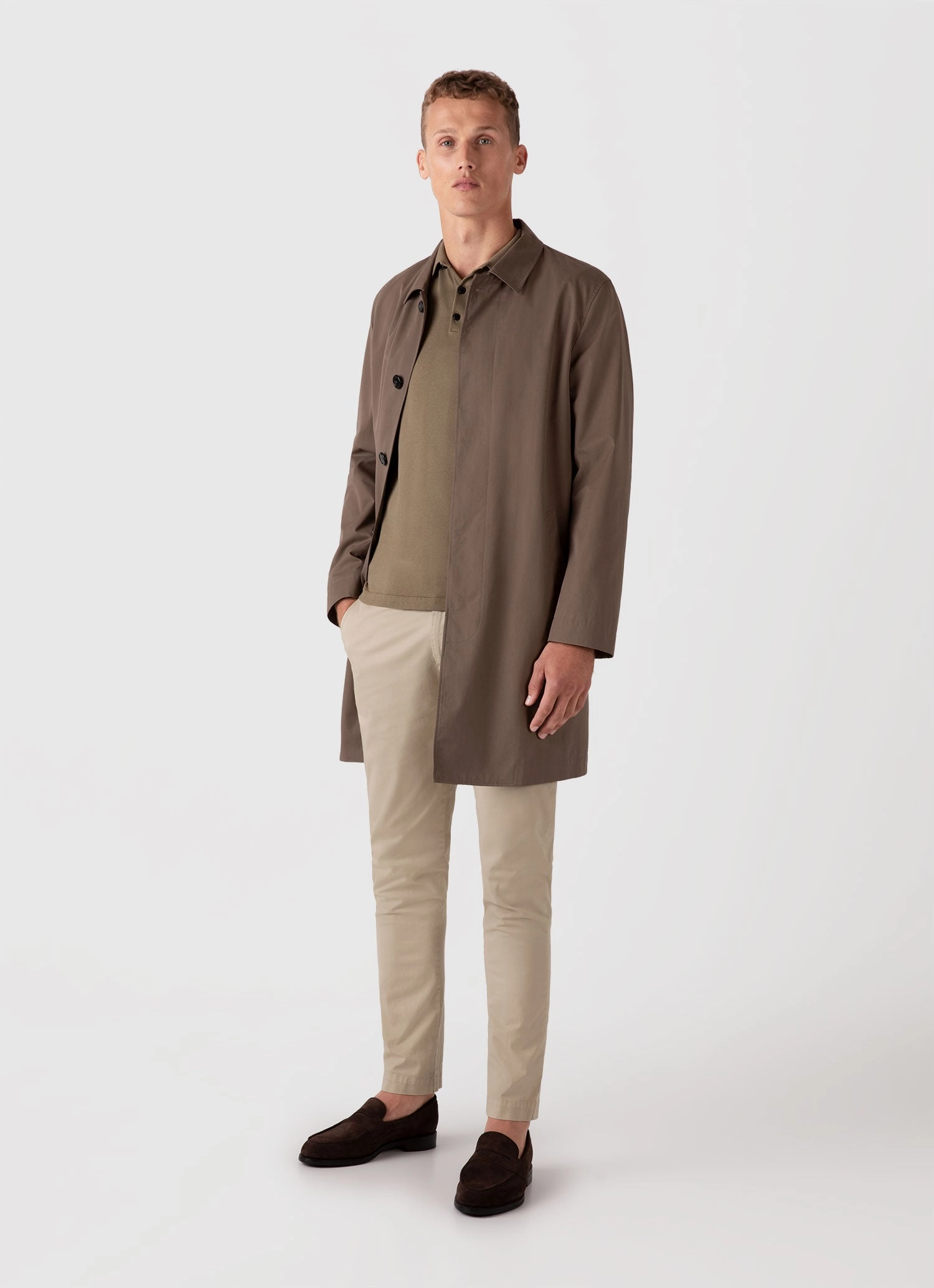 Flexible Wear Men's Sea Island Cotton Knit Polo Shirt in Dark Stone