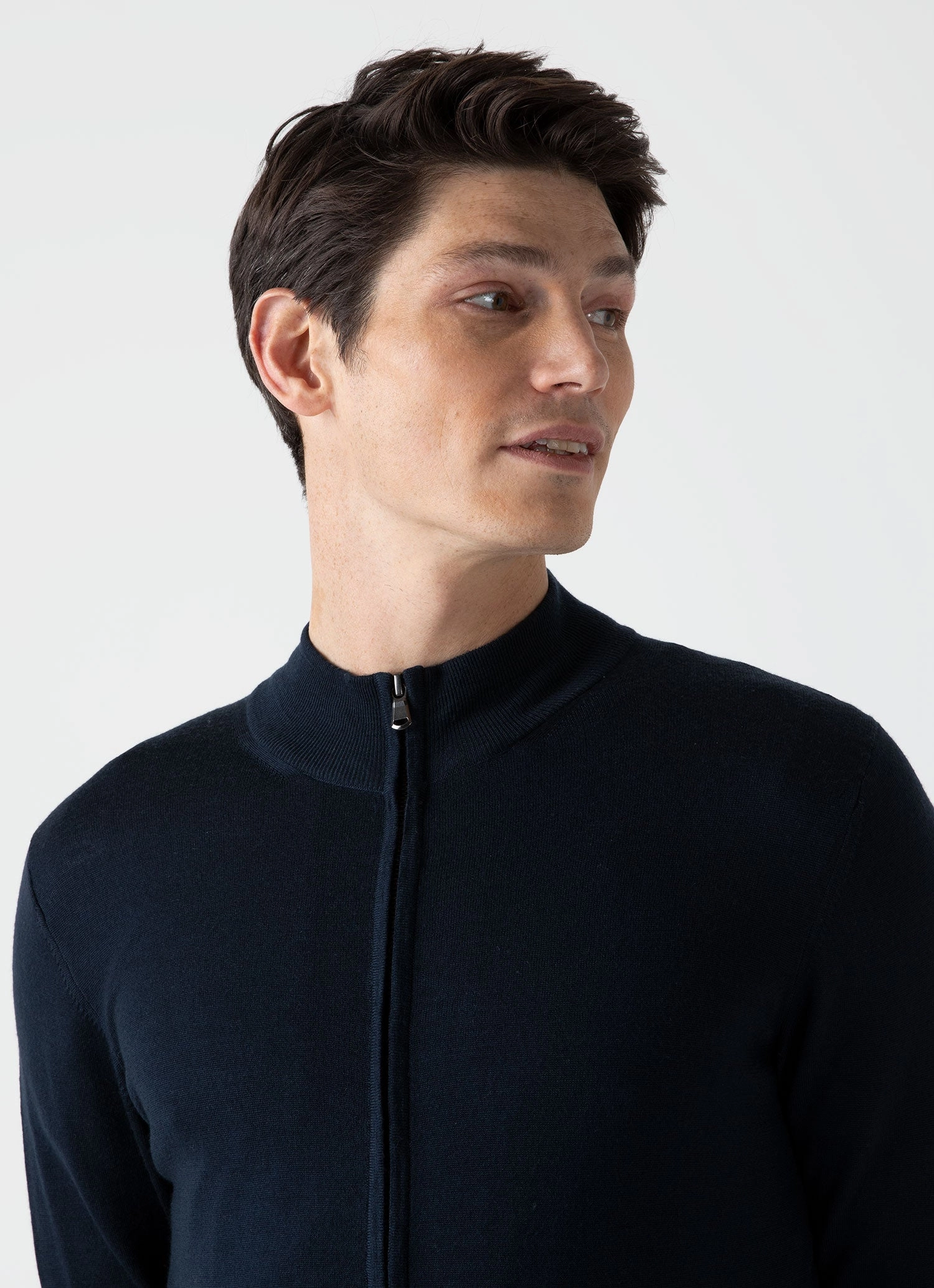 Men's Extra-Fine Merino Zip Cardigan in Light Navy EcoConscious Production City Trend
