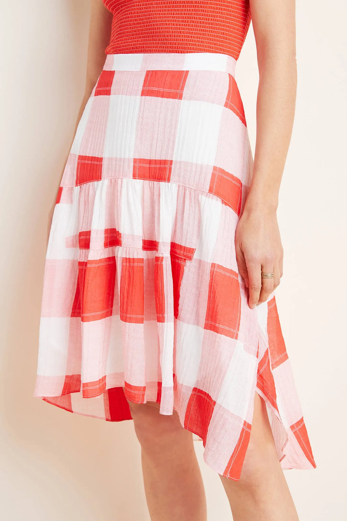 Pleated Construction garden party Eden Midi Skirt - Picnic Plaid
