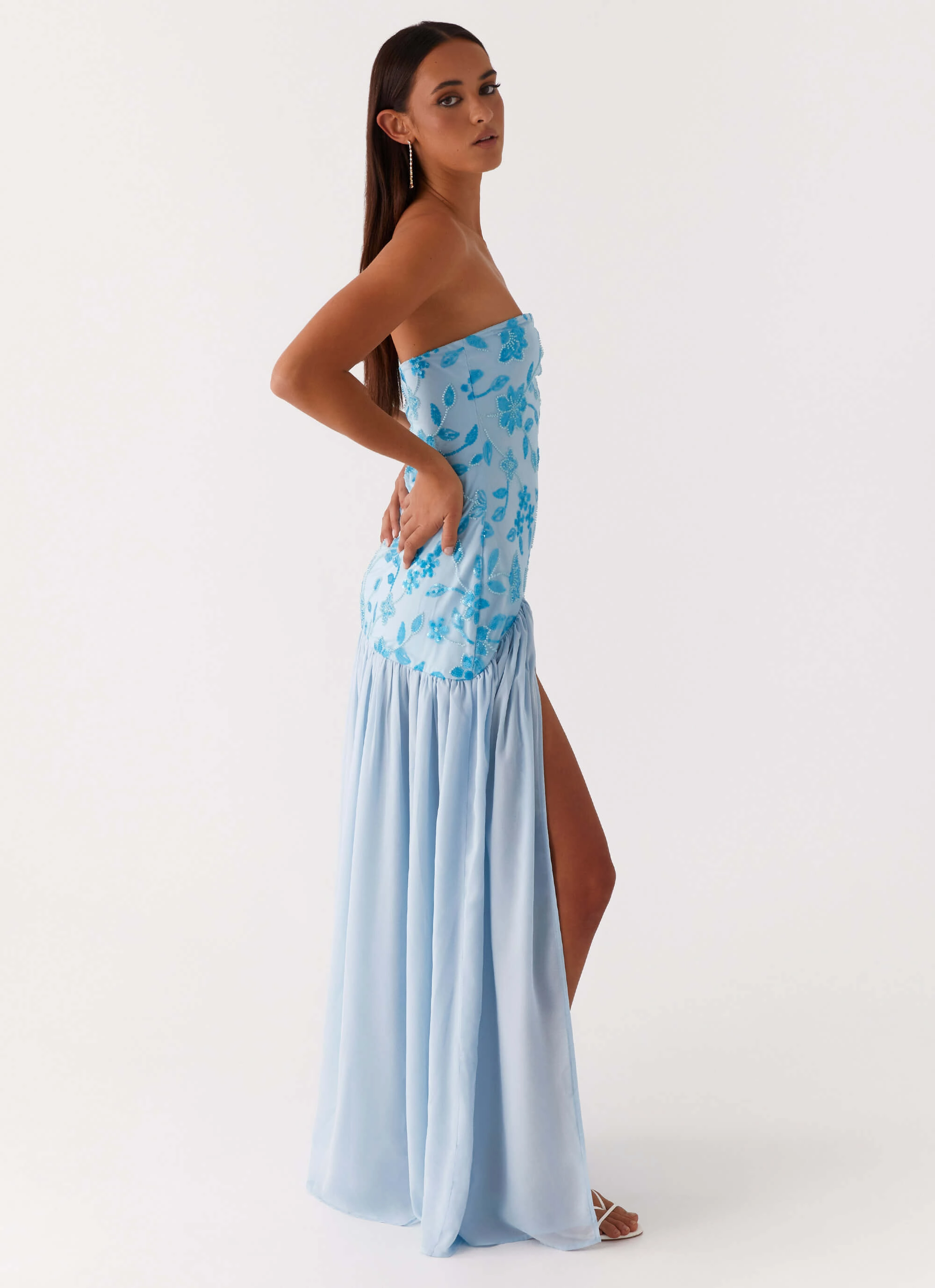 Family Vibe Relax Feel Eden Strapless Beaded Maxi Dress - Blue