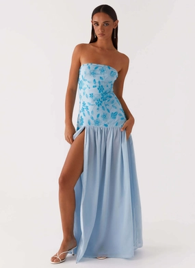 Eden Strapless Beaded Maxi Dress - Blue Essential Wear Eden Strapless Beaded Maxi Dress - Blue Urban Favorite