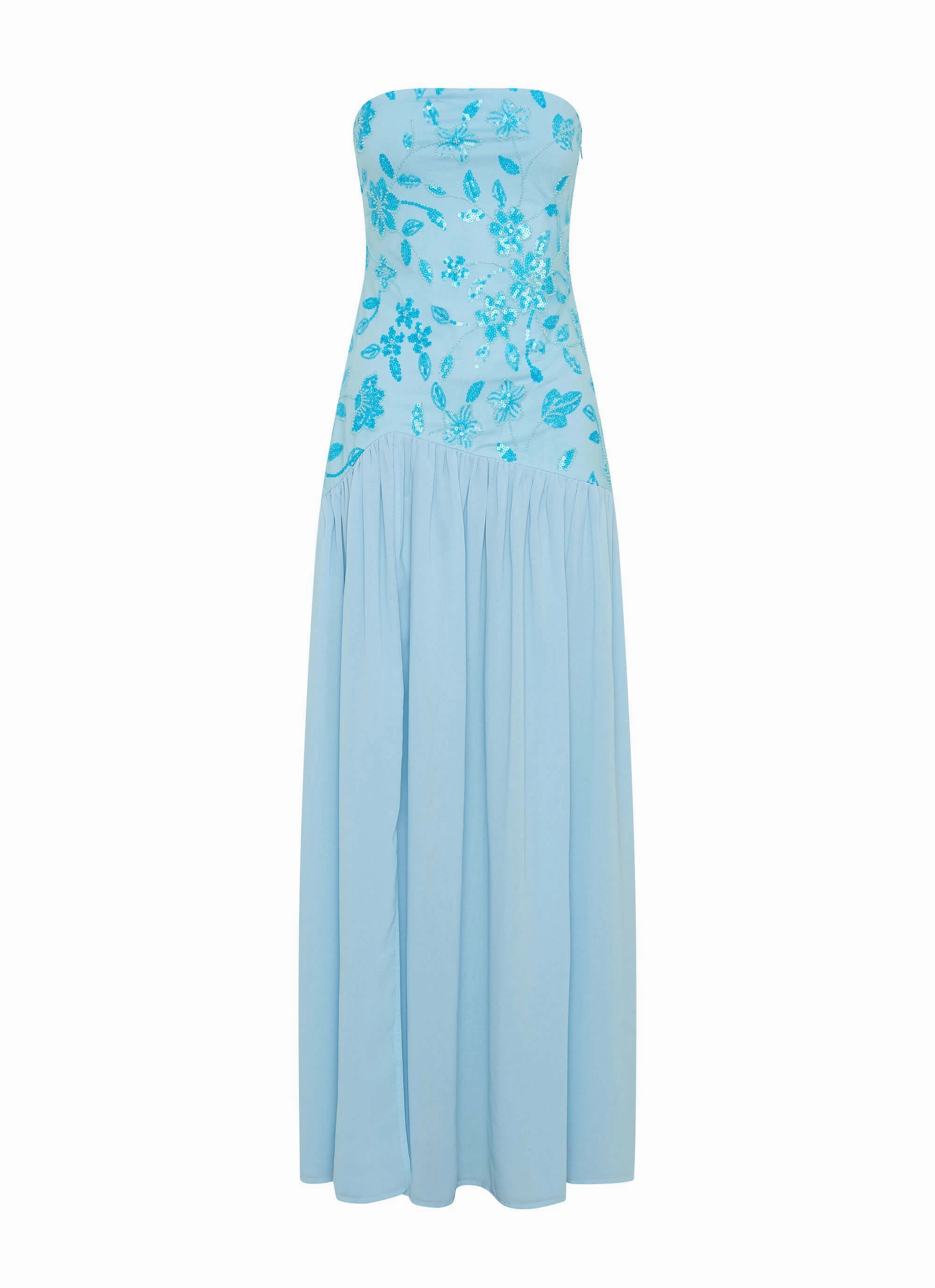 Eden Strapless Beaded Maxi Dress - Blue Smart and Polished Light Weave