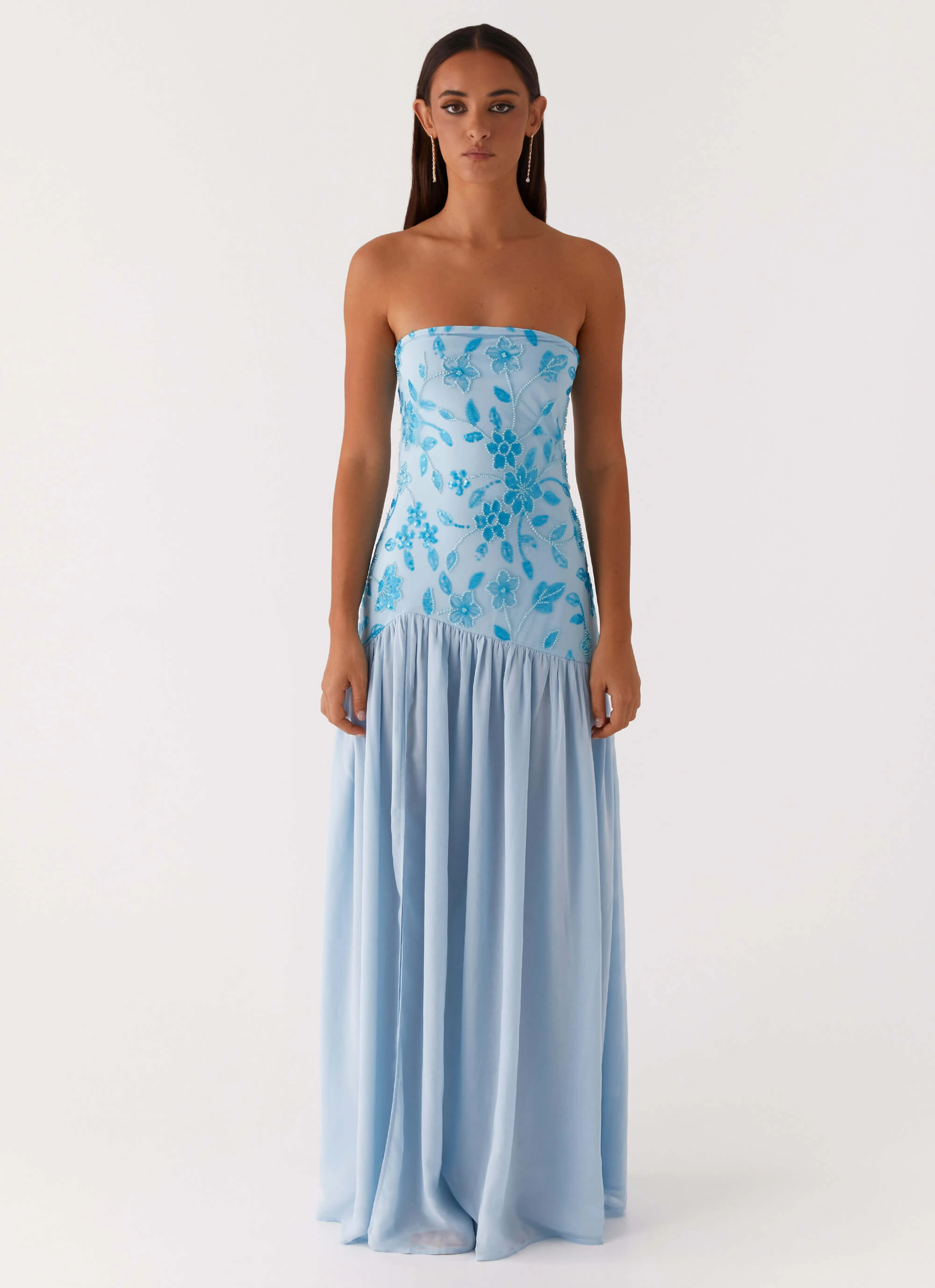 Eden Strapless Beaded Maxi Dress - Blue Elegant Style