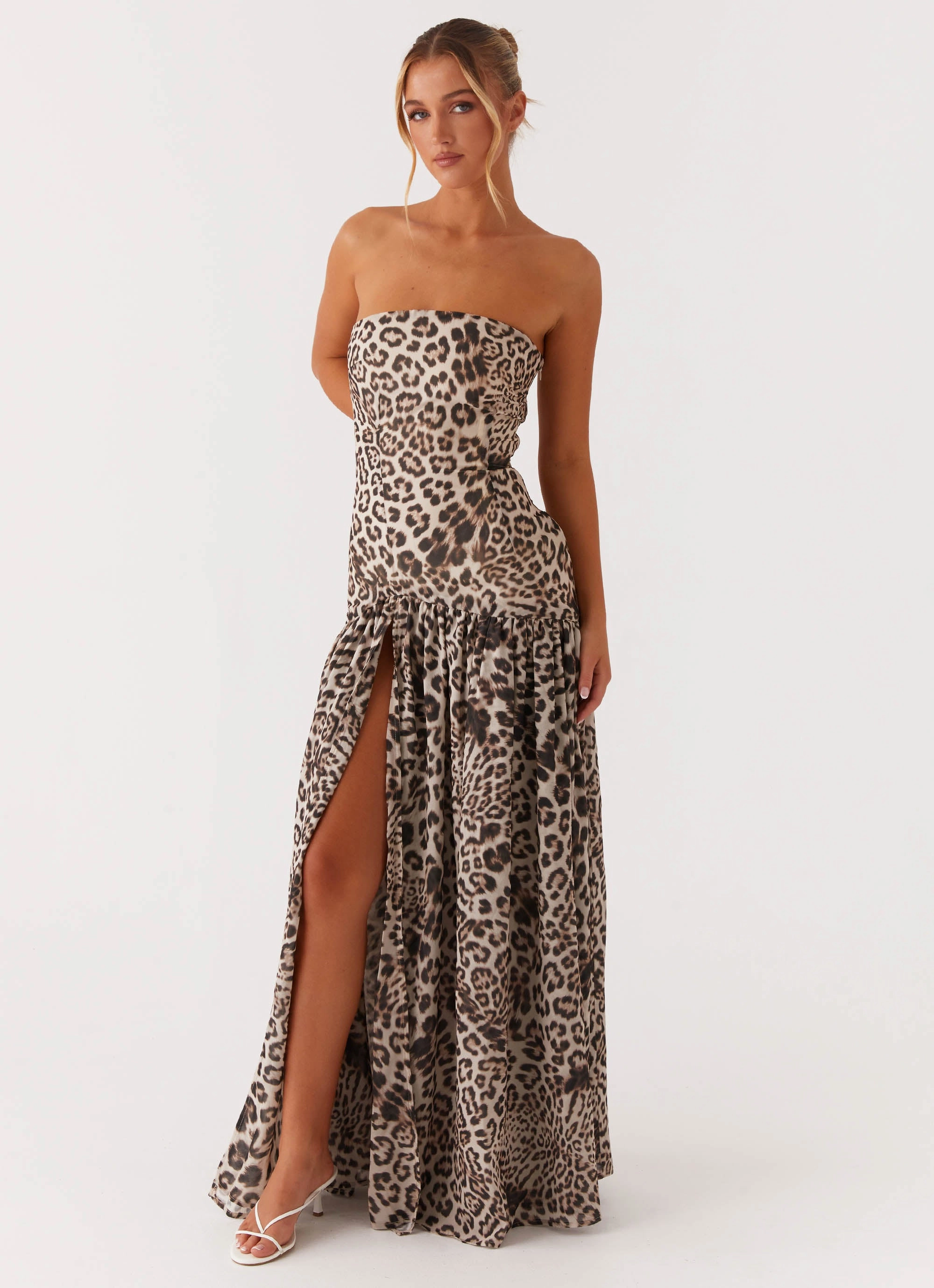 Wool-Blend Eden Strapless Maxi Dress - Leopard