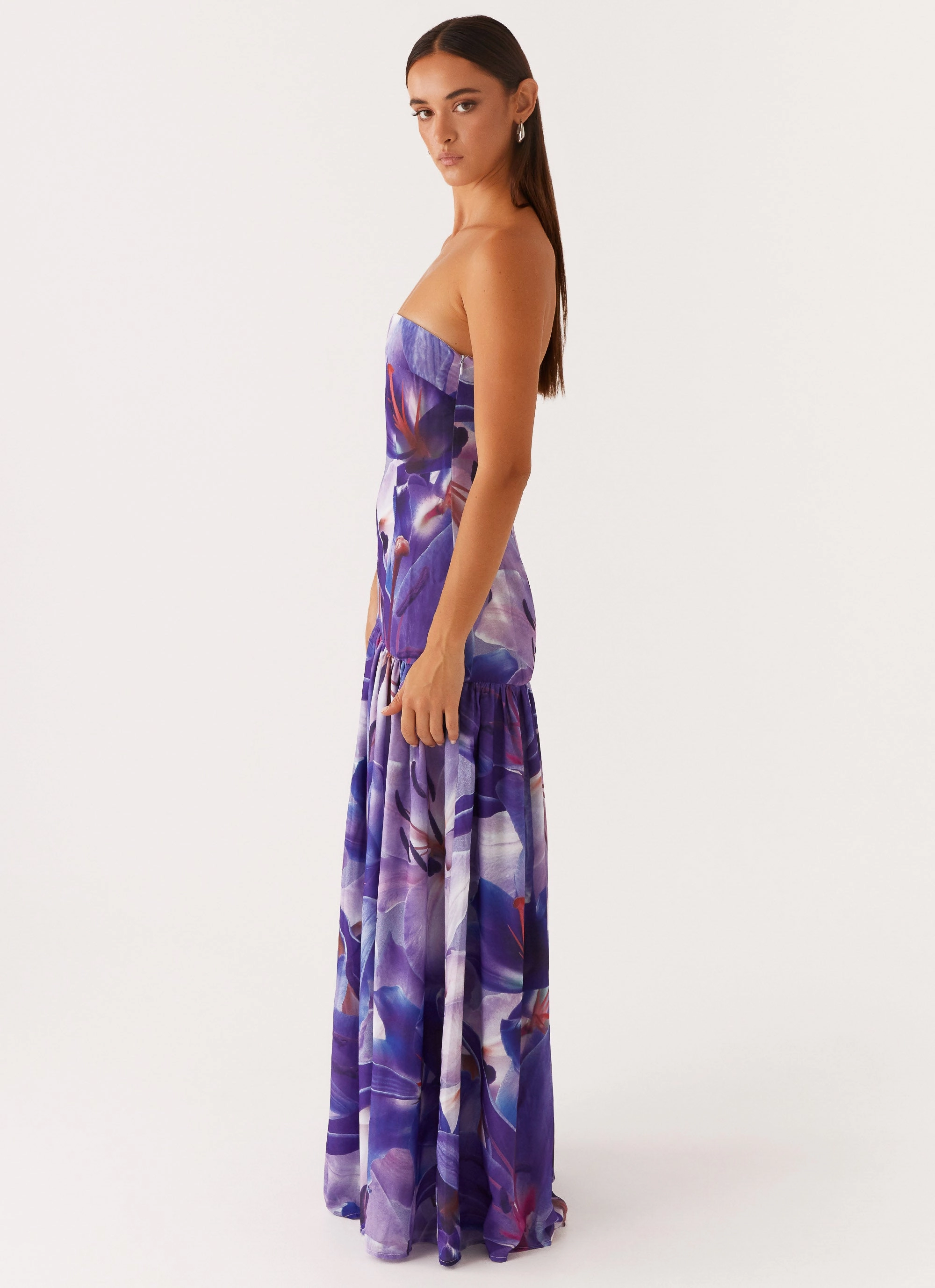 Eden Strapless Maxi Dress - Purple White Lilly Pure Lines Winter Layering