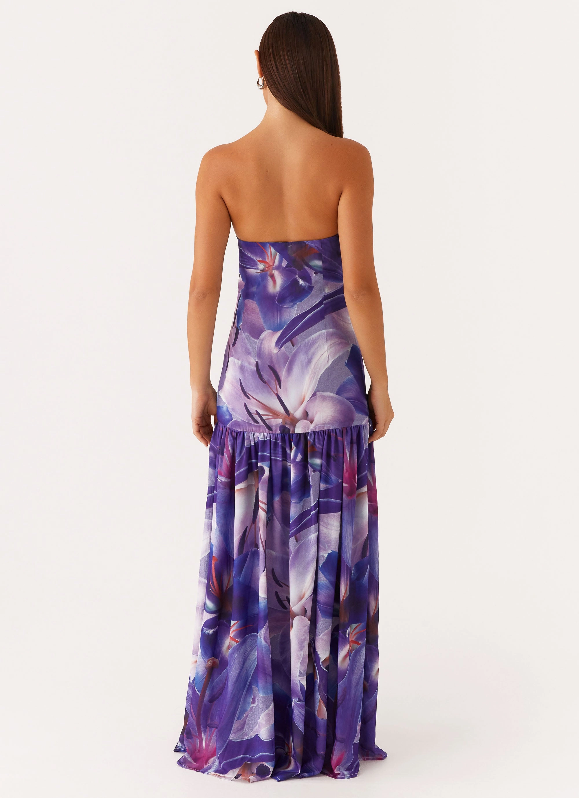 Empire-Waist Eden Strapless Maxi Dress - Purple White Lilly