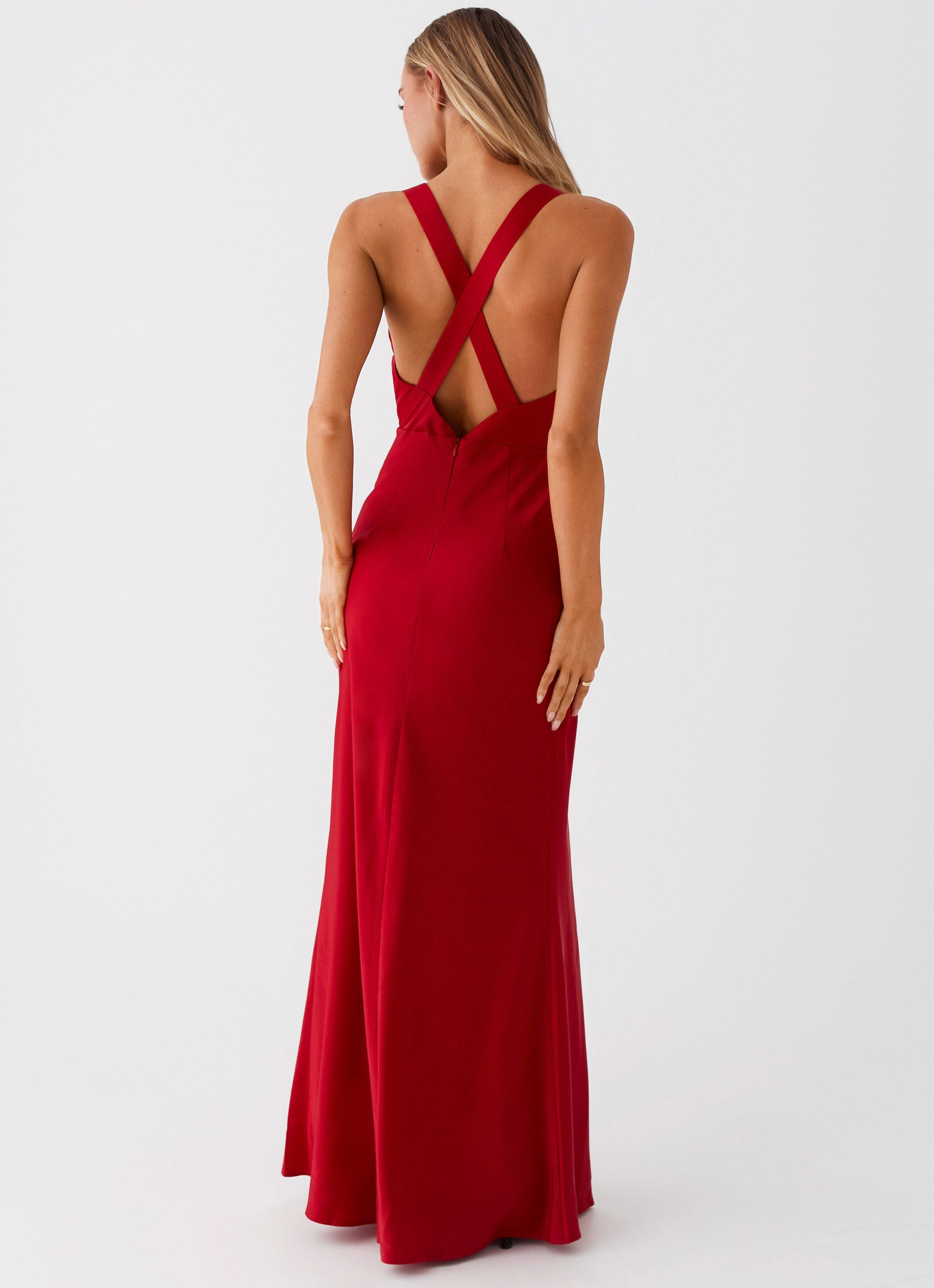 Slyvia Maxi Dress - Red Calm Beauty Smart Waist Design