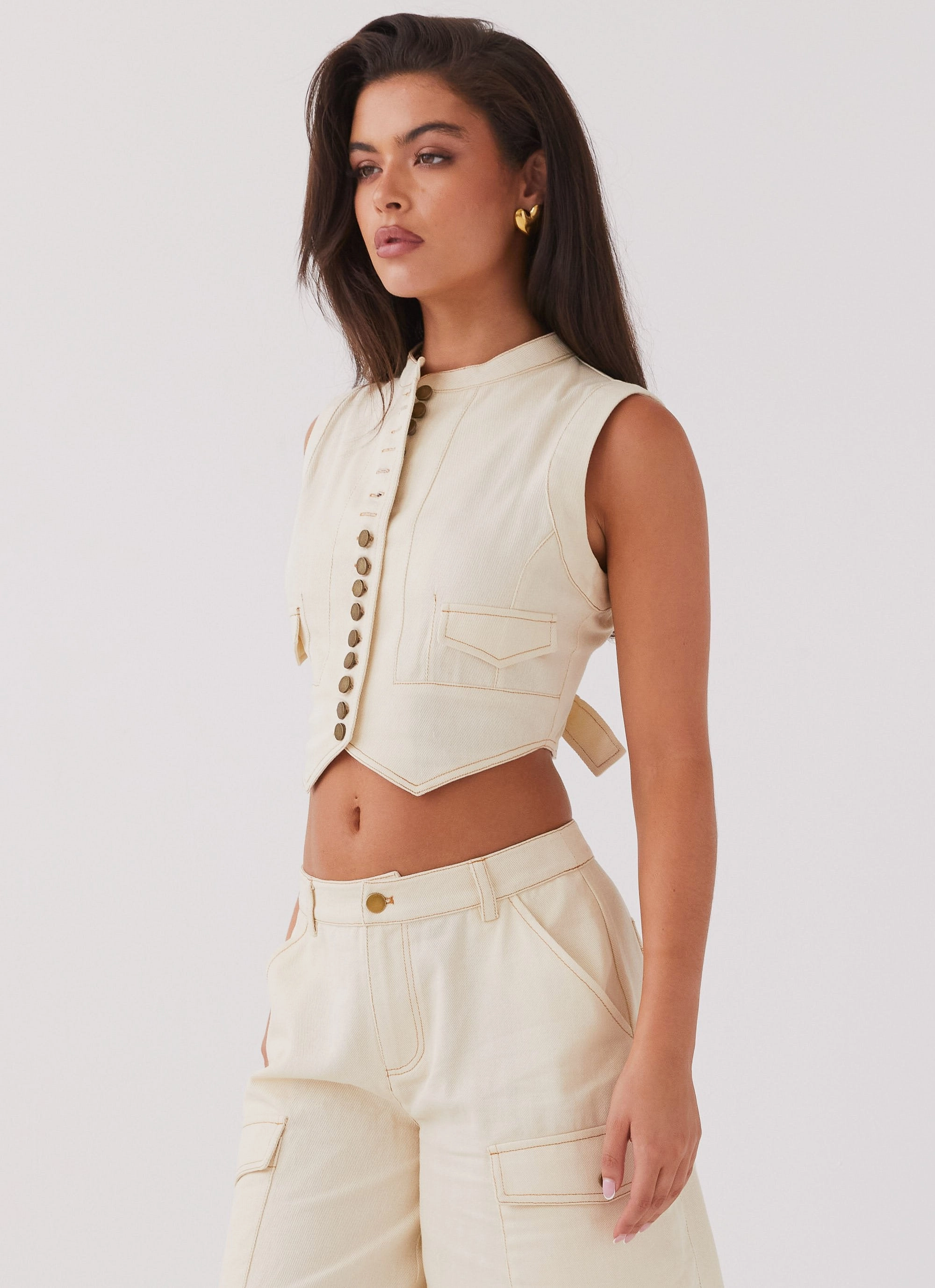 Lightweight Weave Material Edina Cargo Top - Antique