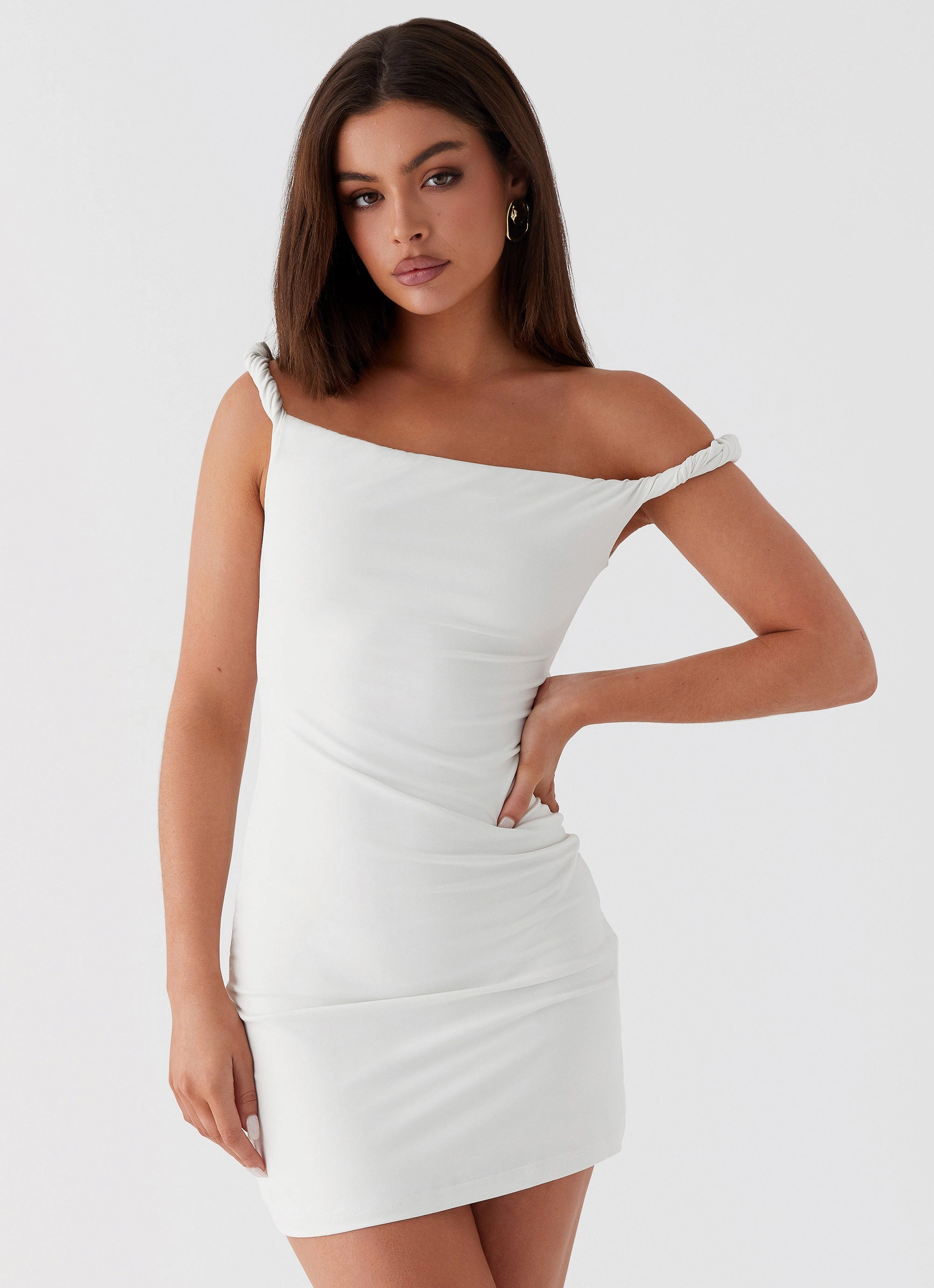Arabella Twist Shoulder Mini Dress - Ivory Spring Style Feminine Energy