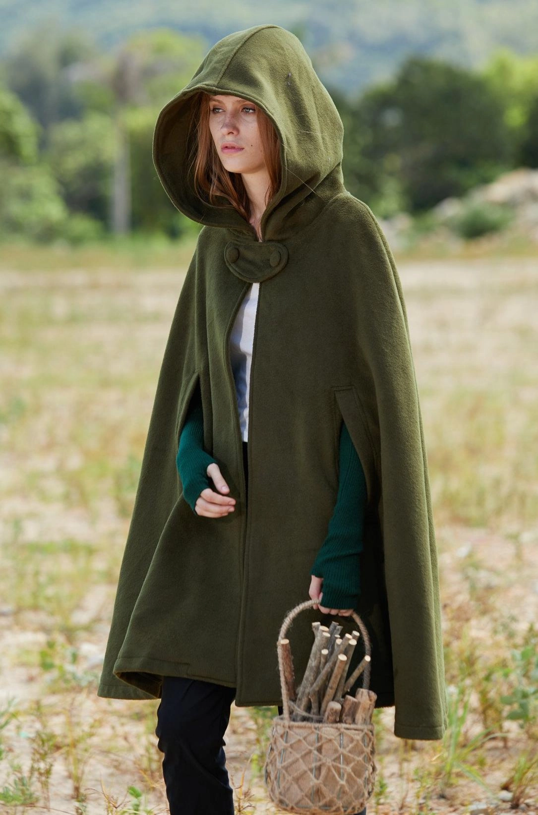 The New Yorker | Hooded Cashmere Cape Fitted Base Office Tone