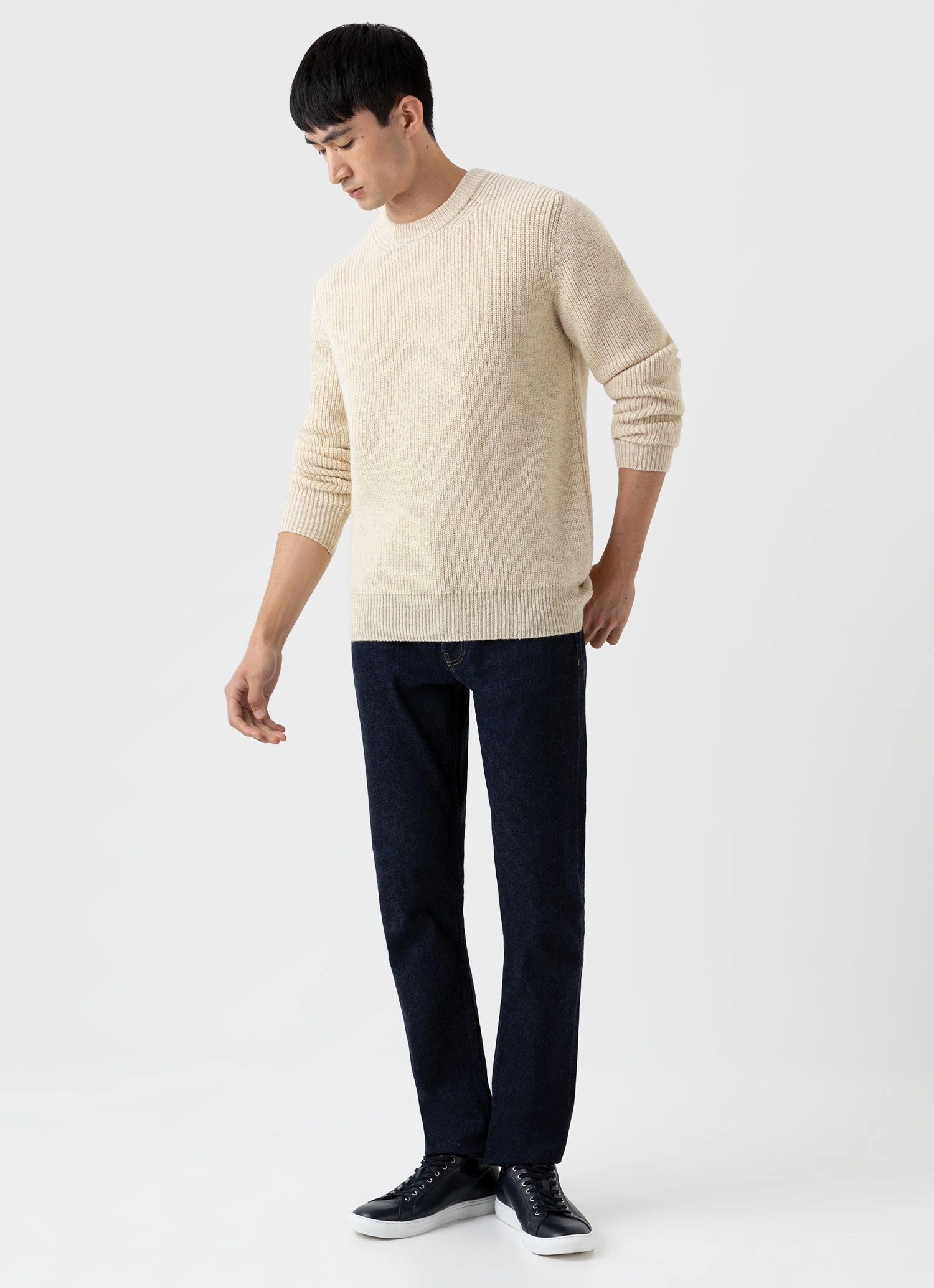 Men's Luxury British Wool Jumper in Natural Ecru Urban Classic Mild Weather