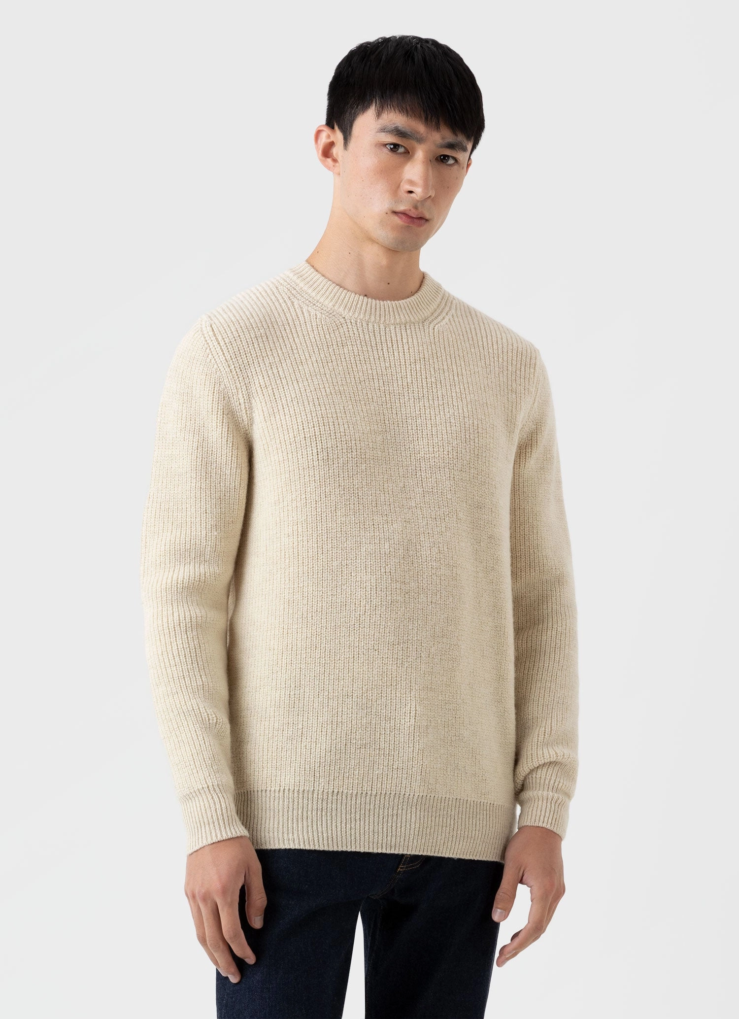 Snug Style Temperature Regulating Knit Men's Luxury British Wool Jumper in Natural Ecru