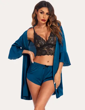 Ekouaer Floral Lace Satin Pajama Set (US Only)