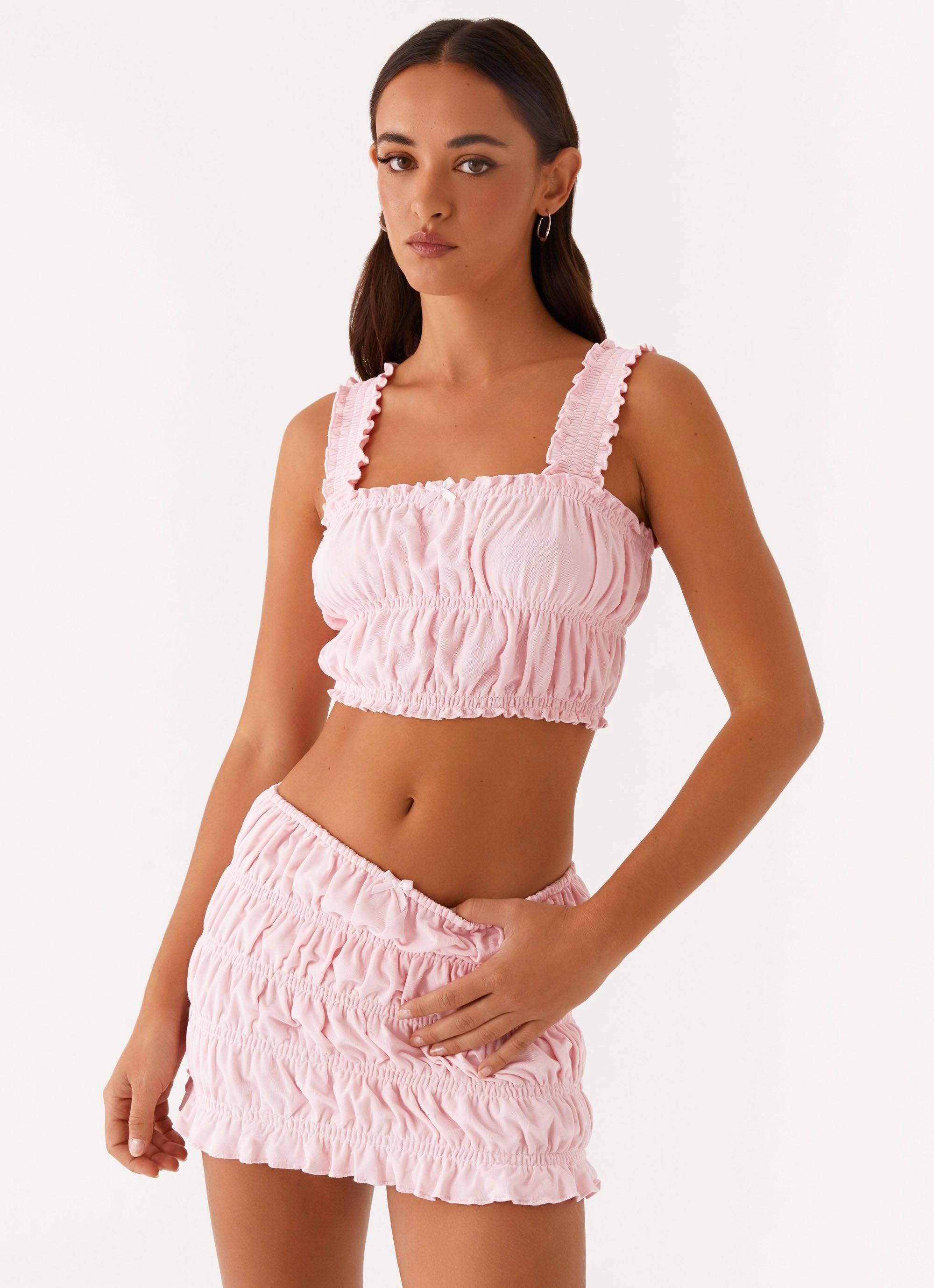 Off by Heart Shirred Skirt - Blush Sleek and Soft