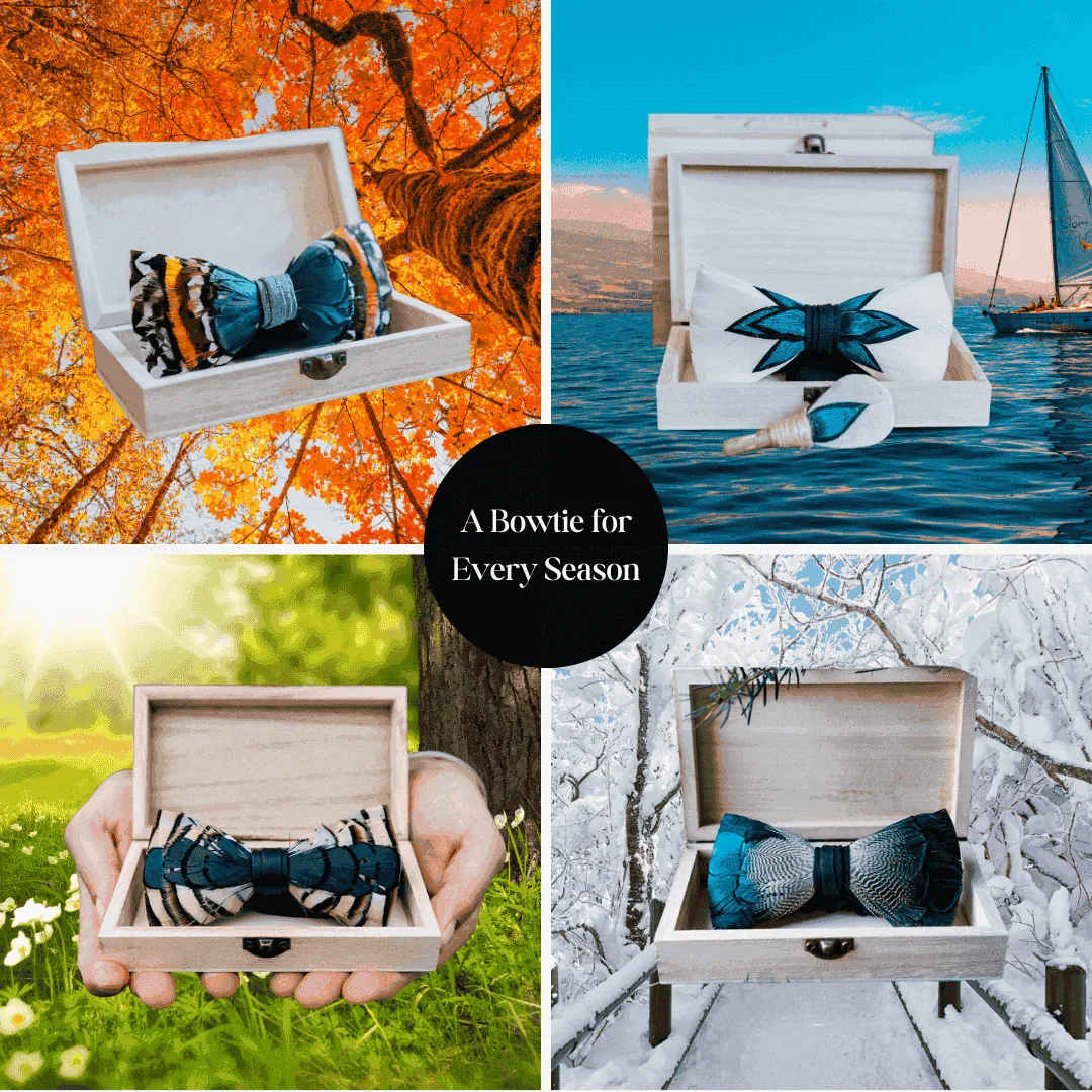 Electric Feather Bow Tie & Lapel Pin Set - Unique Fort Worth Gift for Men