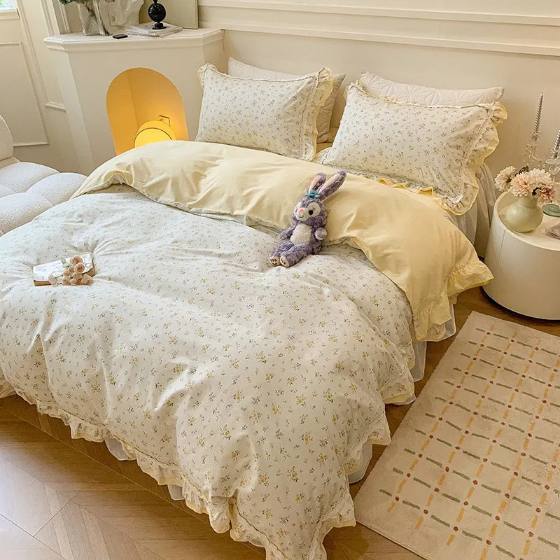 Elegance Yellow Blossom Ruffle Bed Skirt Set
