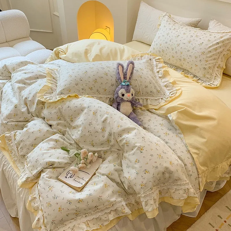 Elegance Yellow Blossom Ruffle Bed Skirt Set