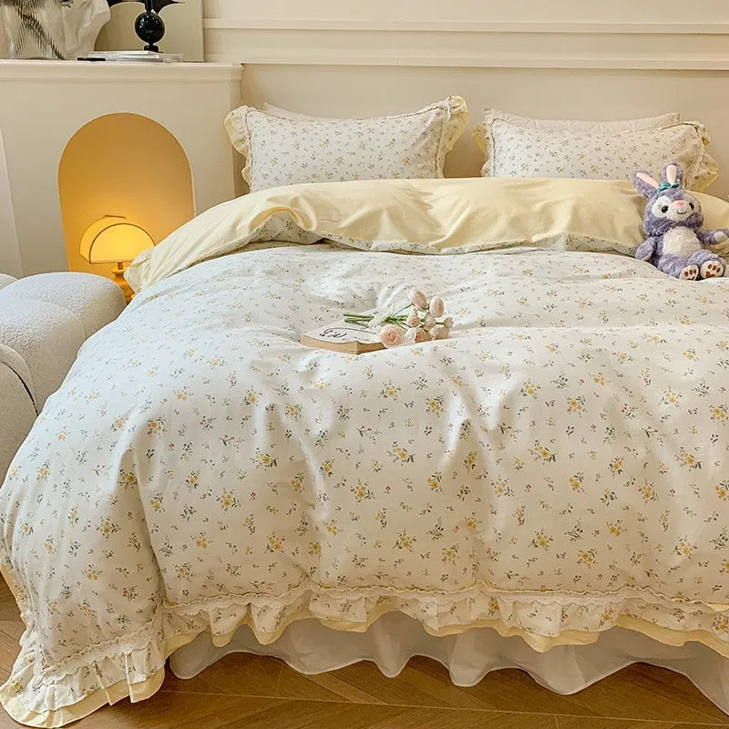 Elegance Yellow Blossom Ruffle Bed Skirt Set