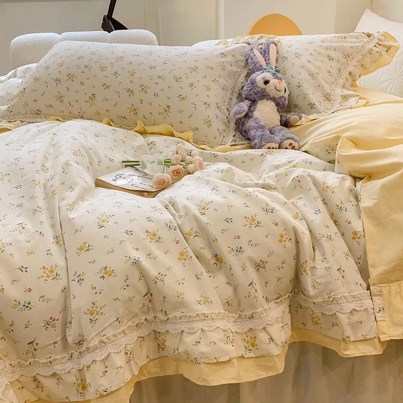 Elegance Yellow Blossom Ruffle Bed Skirt Set