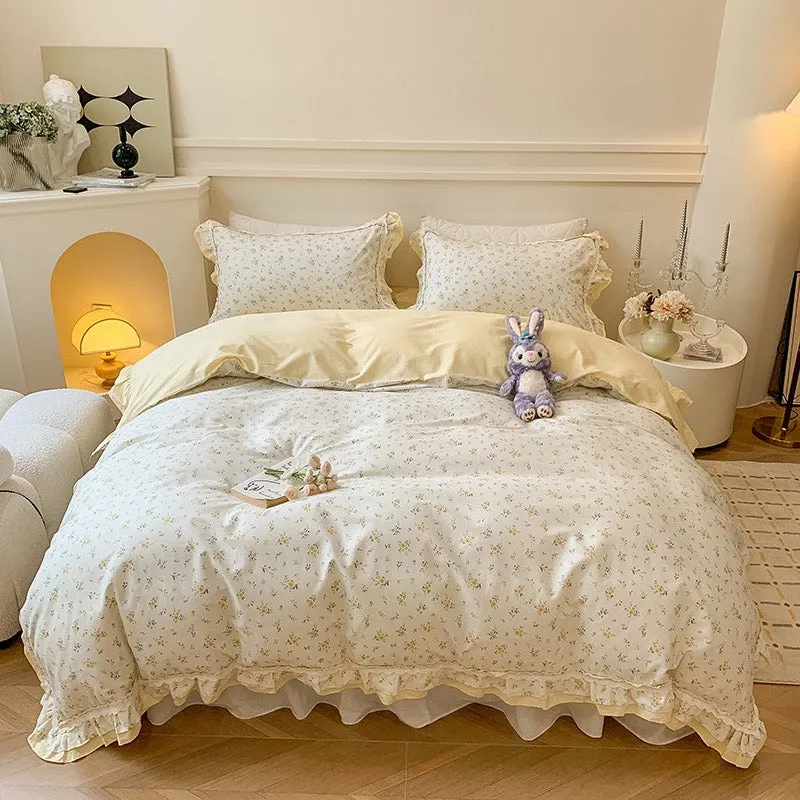 Elegance Yellow Blossom Ruffle Bed Skirt Set