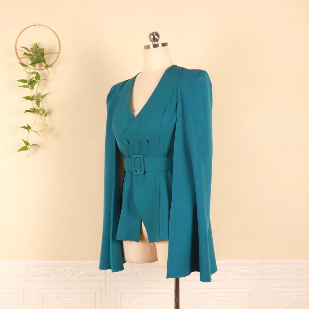Elegant Fashion Long Sleeve Lapel Cape Split Poncho Blazer