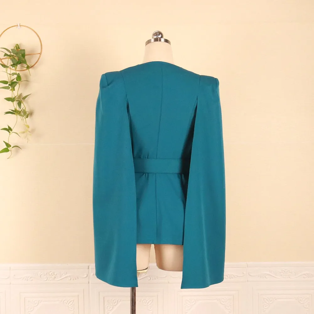 Elegant Fashion Long Sleeve Lapel Cape Split Poncho Blazer