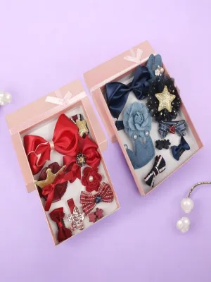 Elegant Hair Clips Set for Girls - Red & Blue Collection, Pack of 2