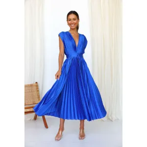 Elegant Satin Pleated Tie-Back Plunge Midi Dress