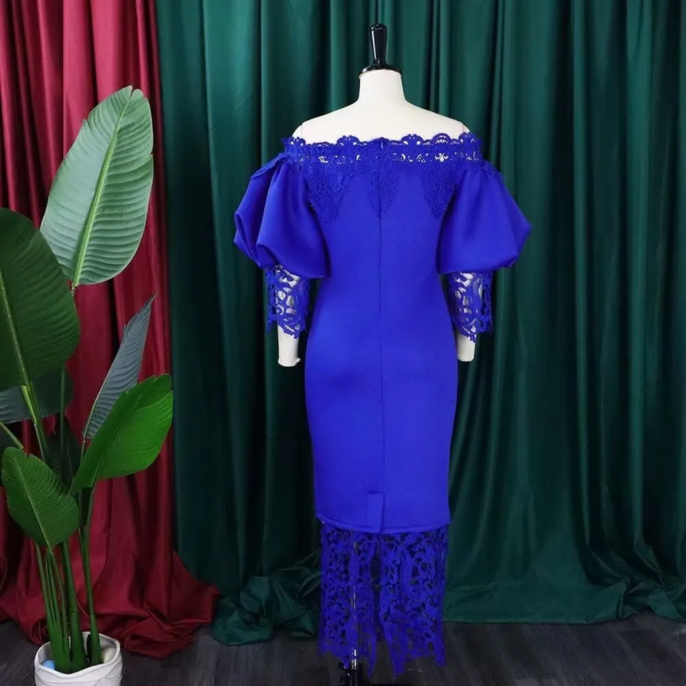 Elegant Sexy Floral Lace Off Shoulder Evening Gown Party Bodycon Midi Dress
