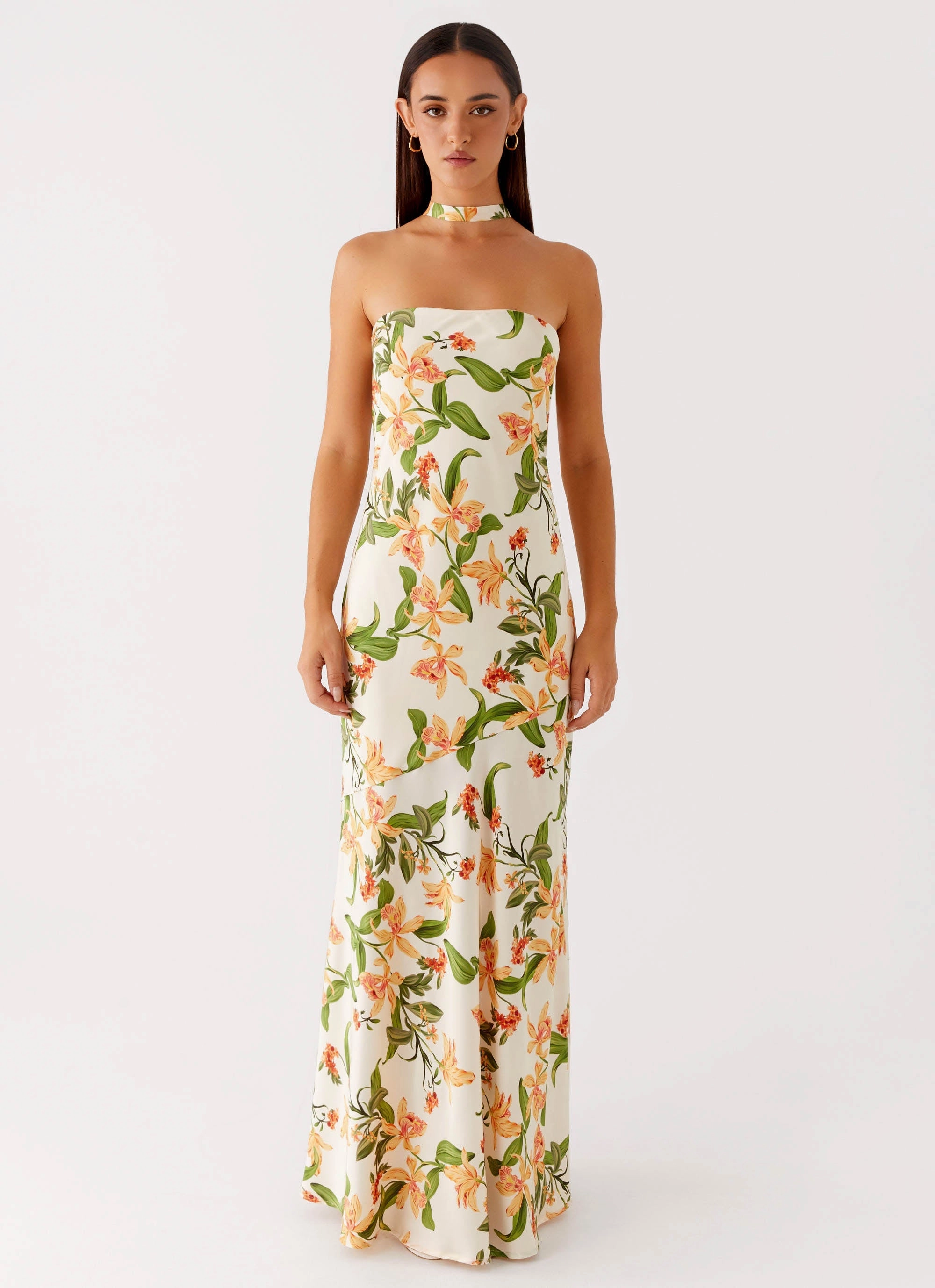 Lightweight Comfort Balanced feel Damali Satin Maxi Dress - Floral Print