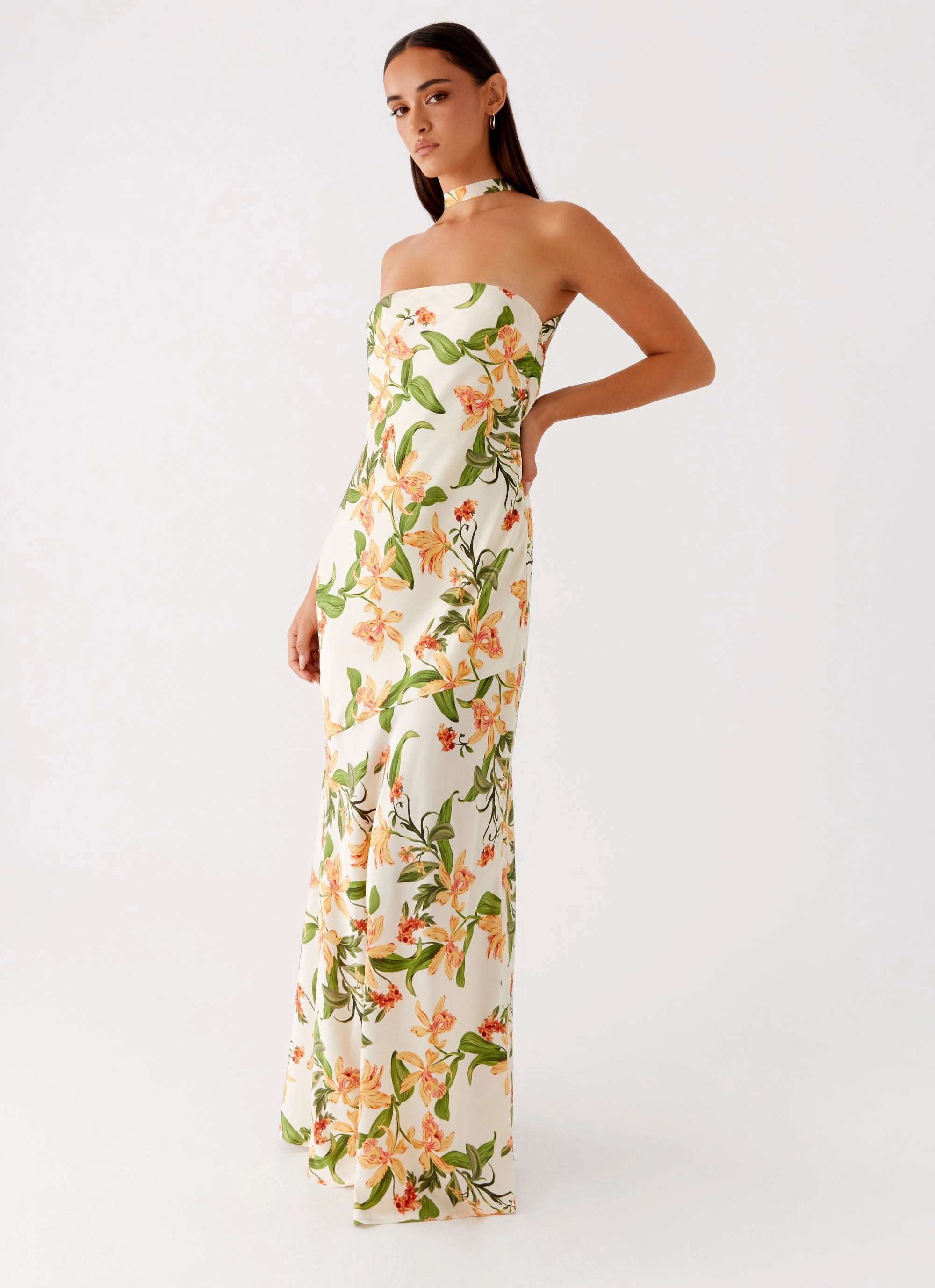 QuickDryTechnology Fashionable Wear Damali Satin Maxi Dress - Floral Print