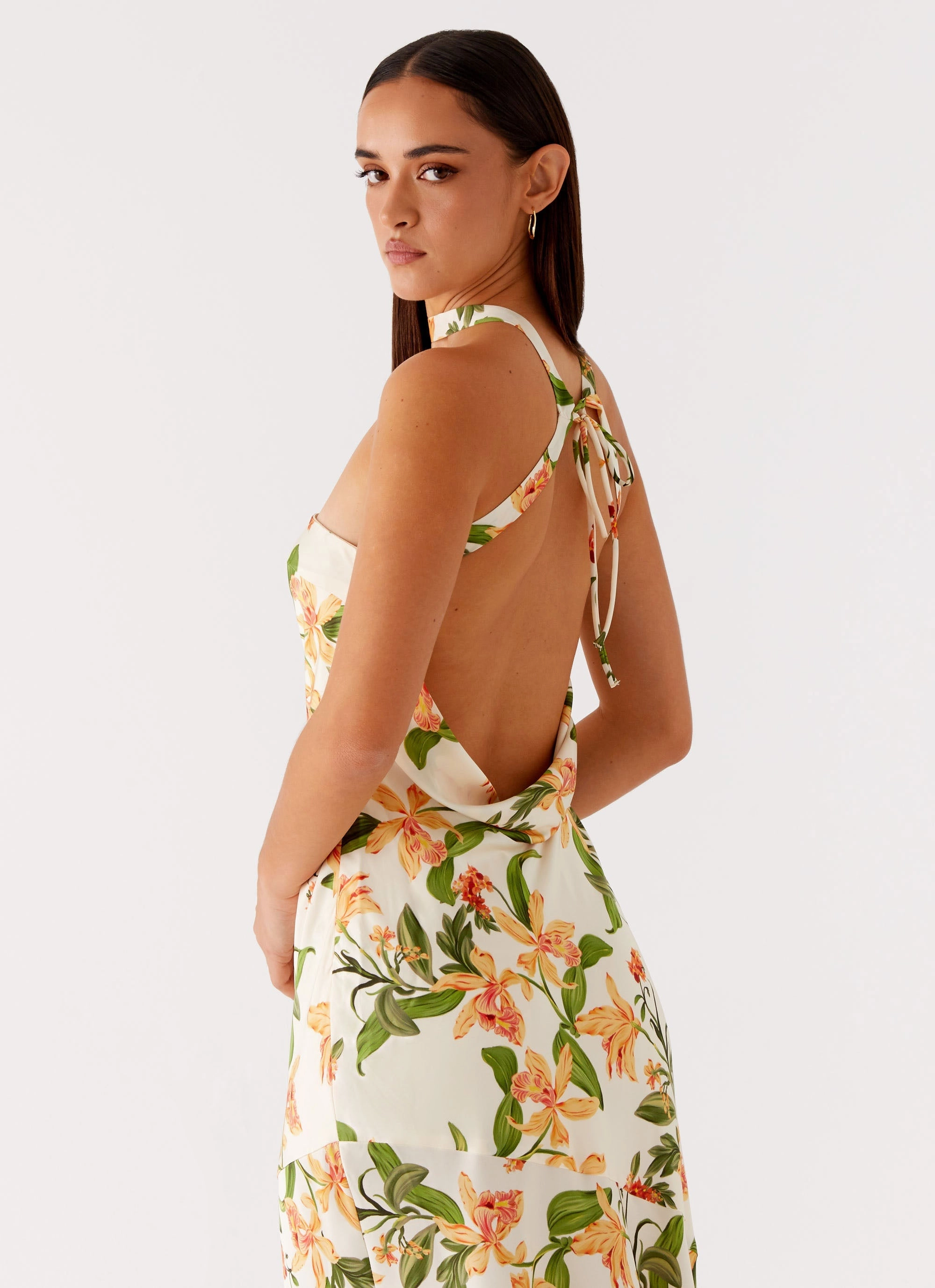 Ruched-Detail Damali Satin Maxi Dress - Floral Print