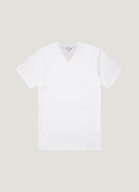 Elegant Pieces Men's Riviera V-neck T-shirt in White DoubleStitched Seams Men's Riviera V-neck T-shirt in White