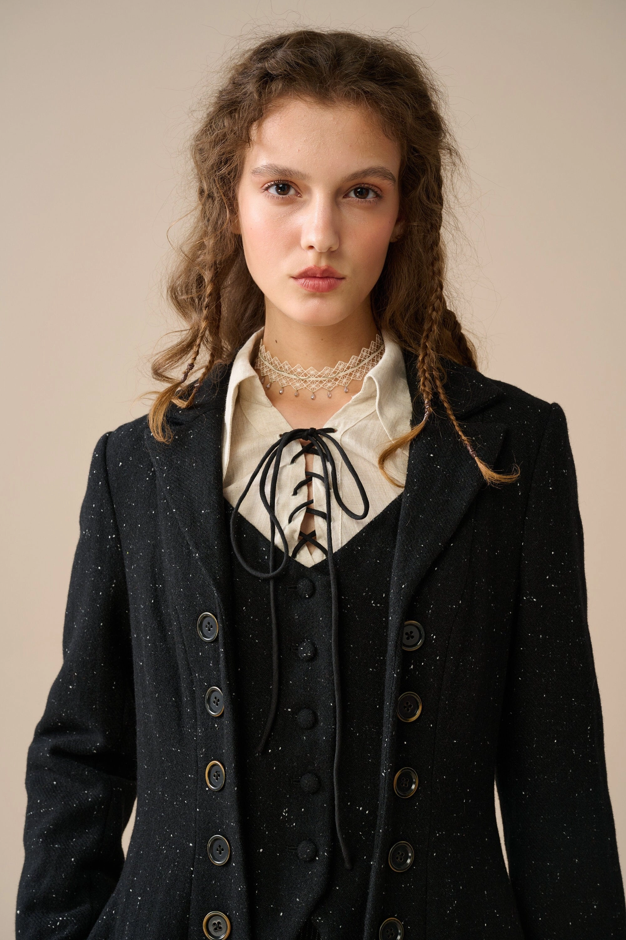 Elegant Simplicity velvet feel Doreen 15 |Vest-Layered 100% Wool Coat