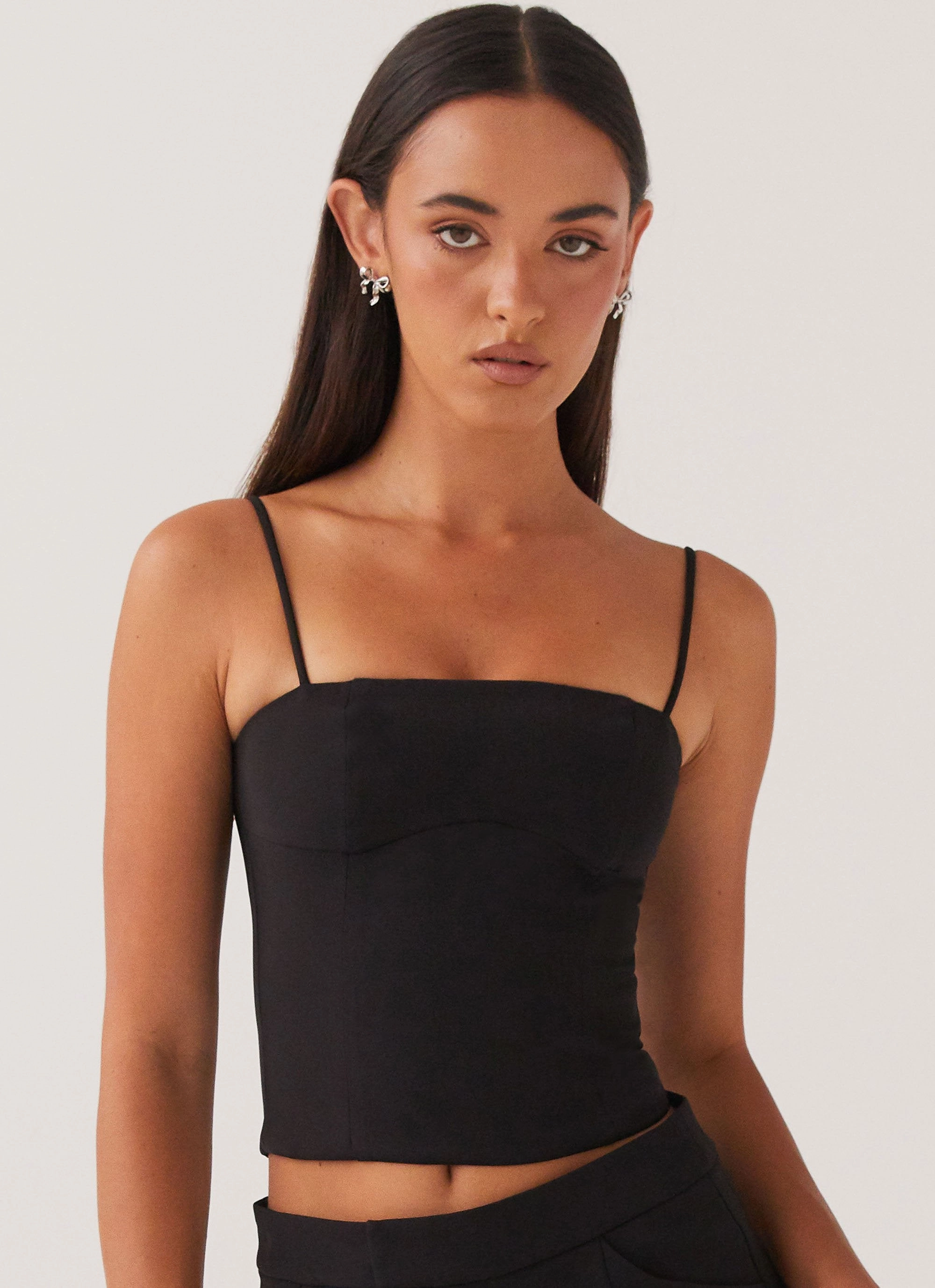 Eliana Crop Top - Black StretchKnit Convertible Sleeve Adaptation