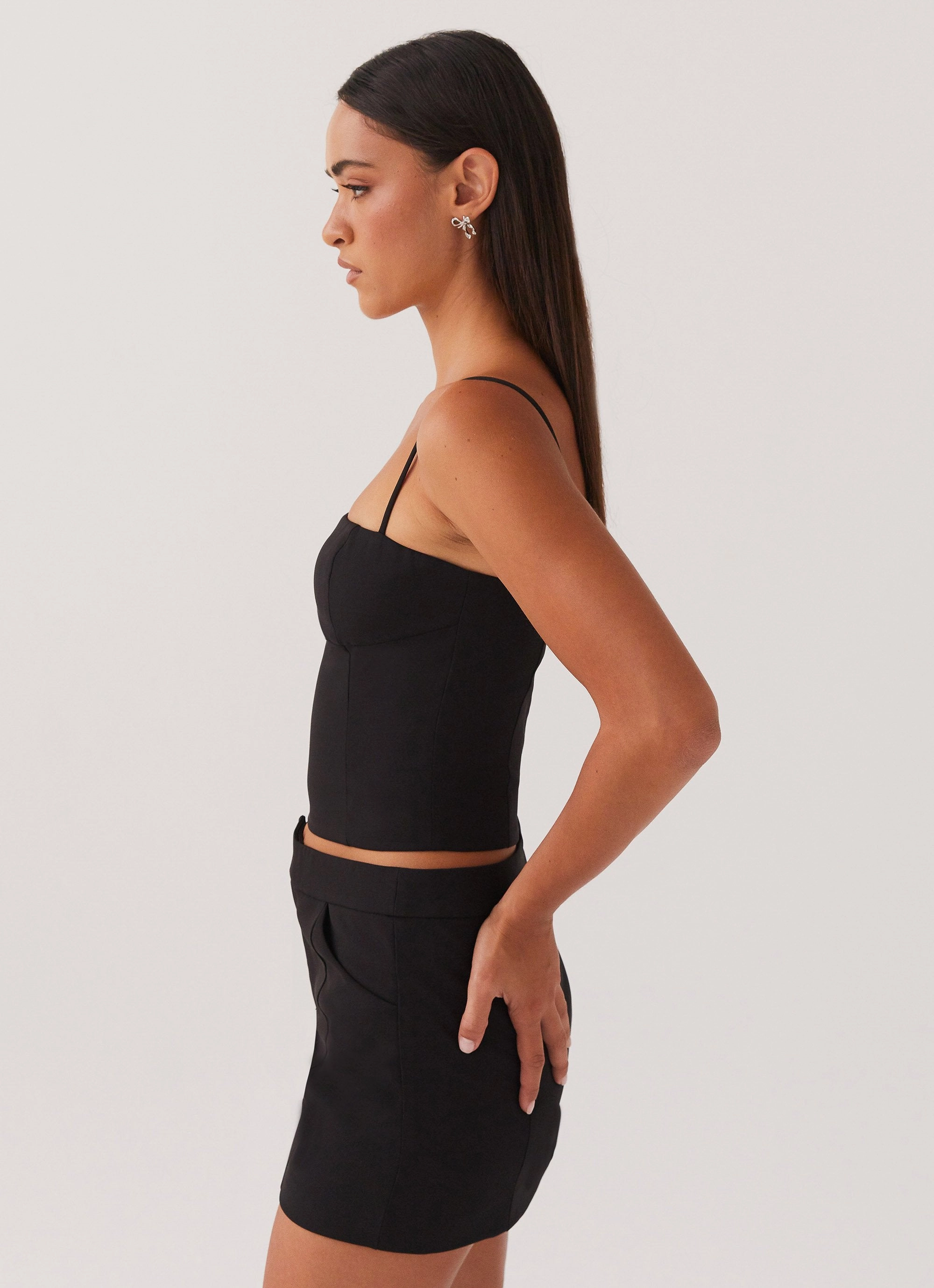 Eliana Suit Mini Skirt - Black Hip Friendly Pockets work mode