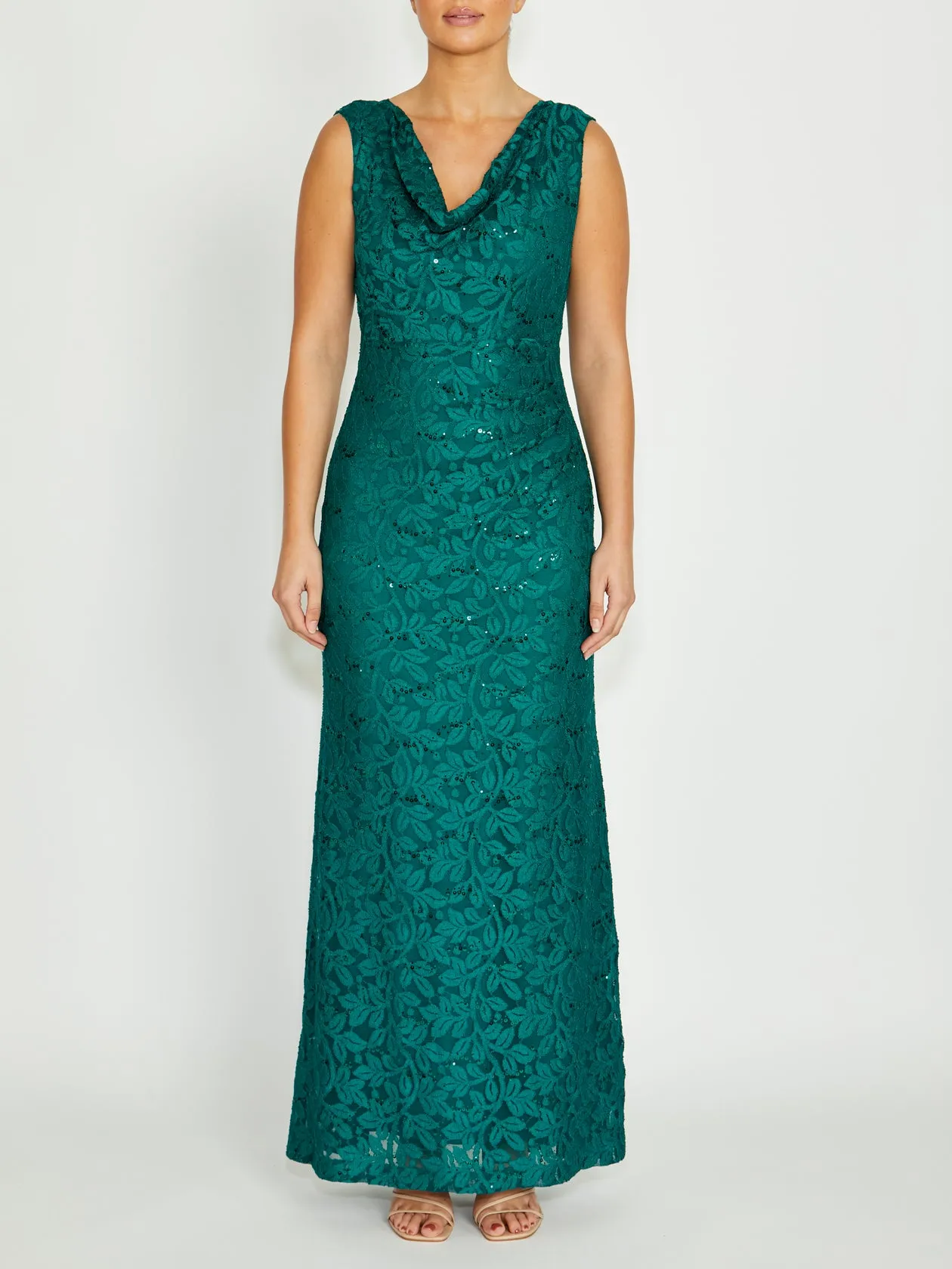 Elisa Green Cowl Neck Gown Pop Texture