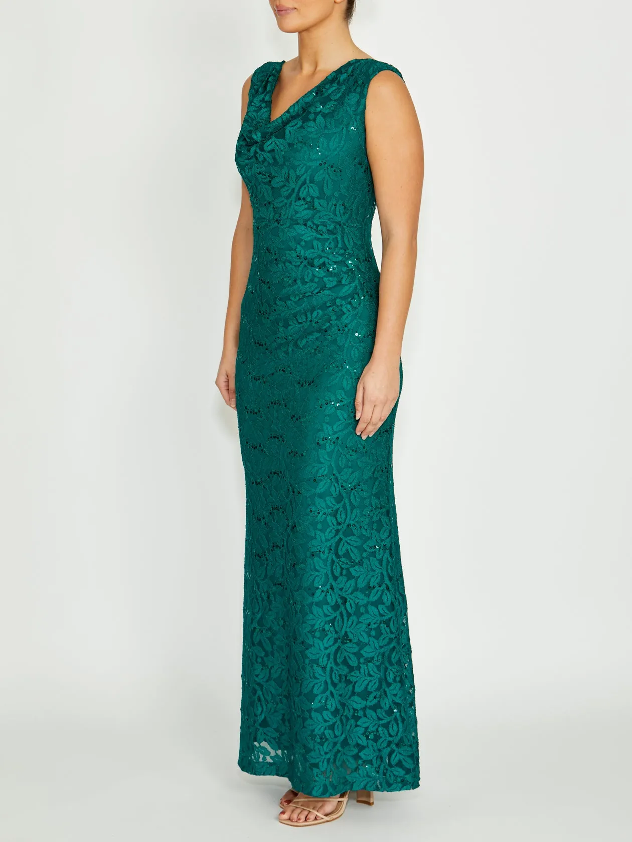 Elisa Green Cowl Neck Gown Understated Elegance