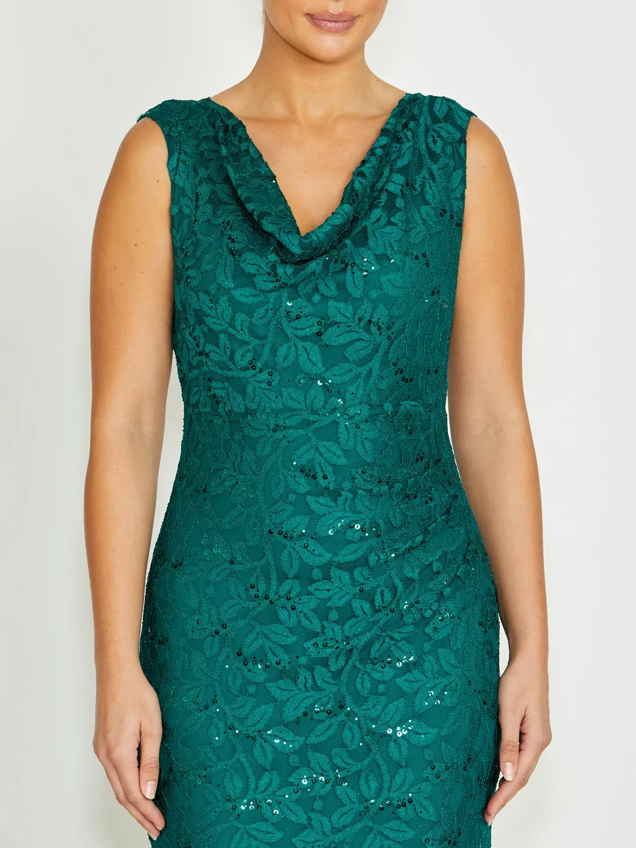 PlushLining Elisa Green Cowl Neck Gown