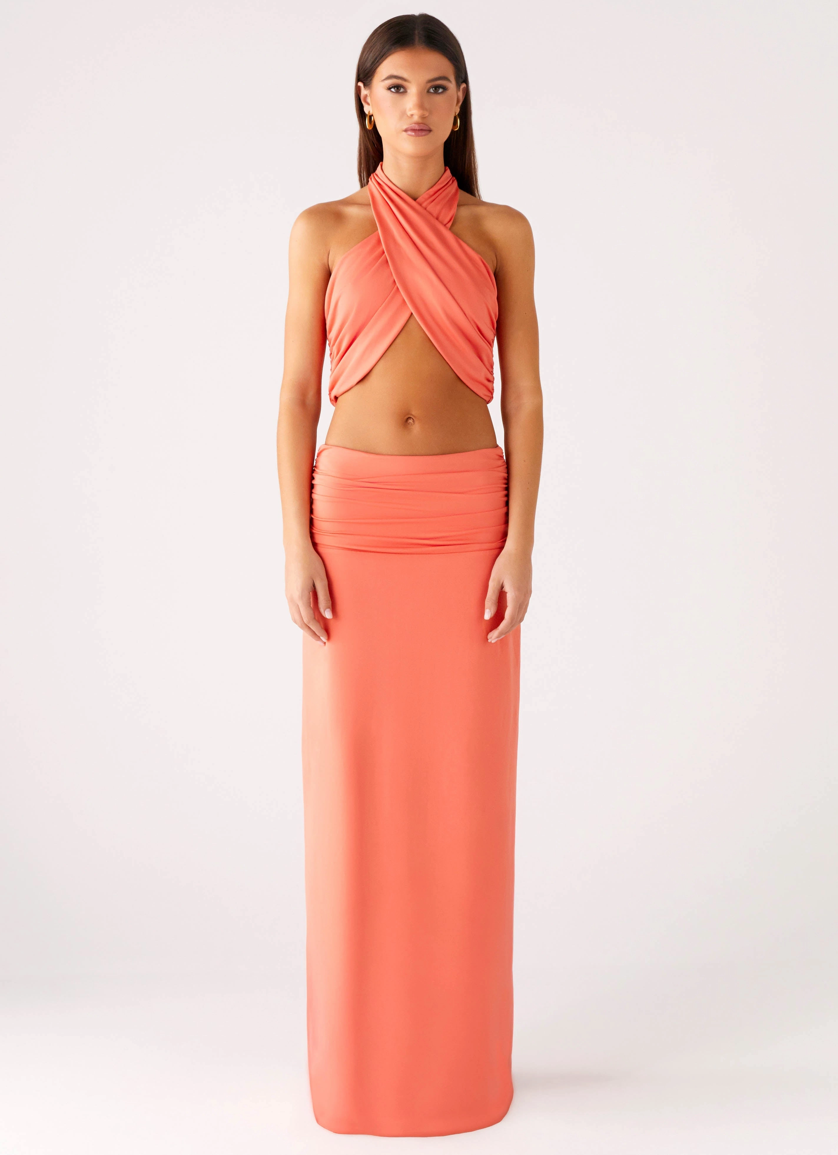 Elisabetta Maxi Skirt - Coral Contrast Stitching