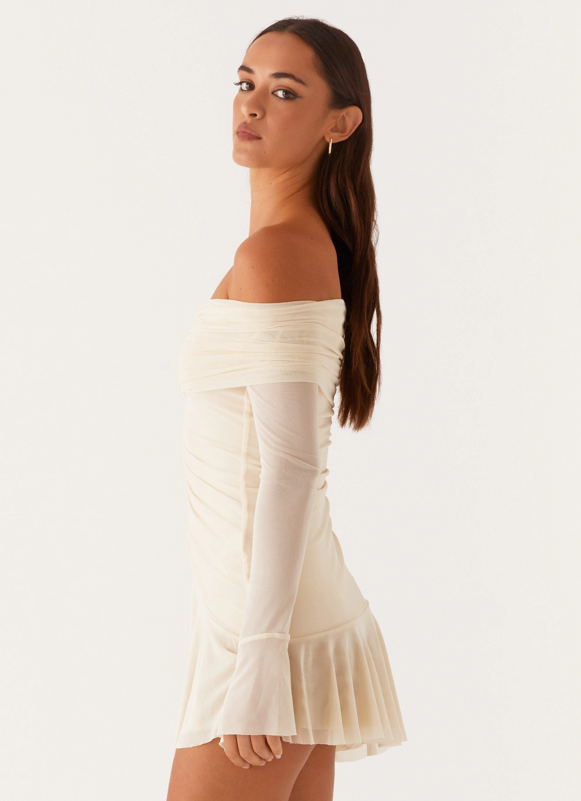 Ellis Ruched Mini Dress - Pastel Yellow Classic knee-length dress