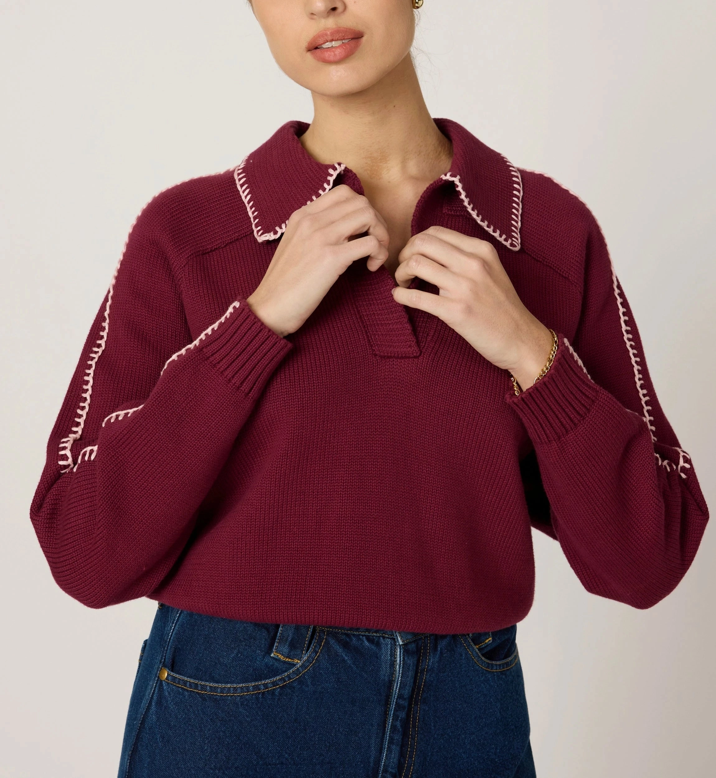 Versatile Base Layer Non Chafe Armholes Elly Sweater | Zinfandel / Ivory