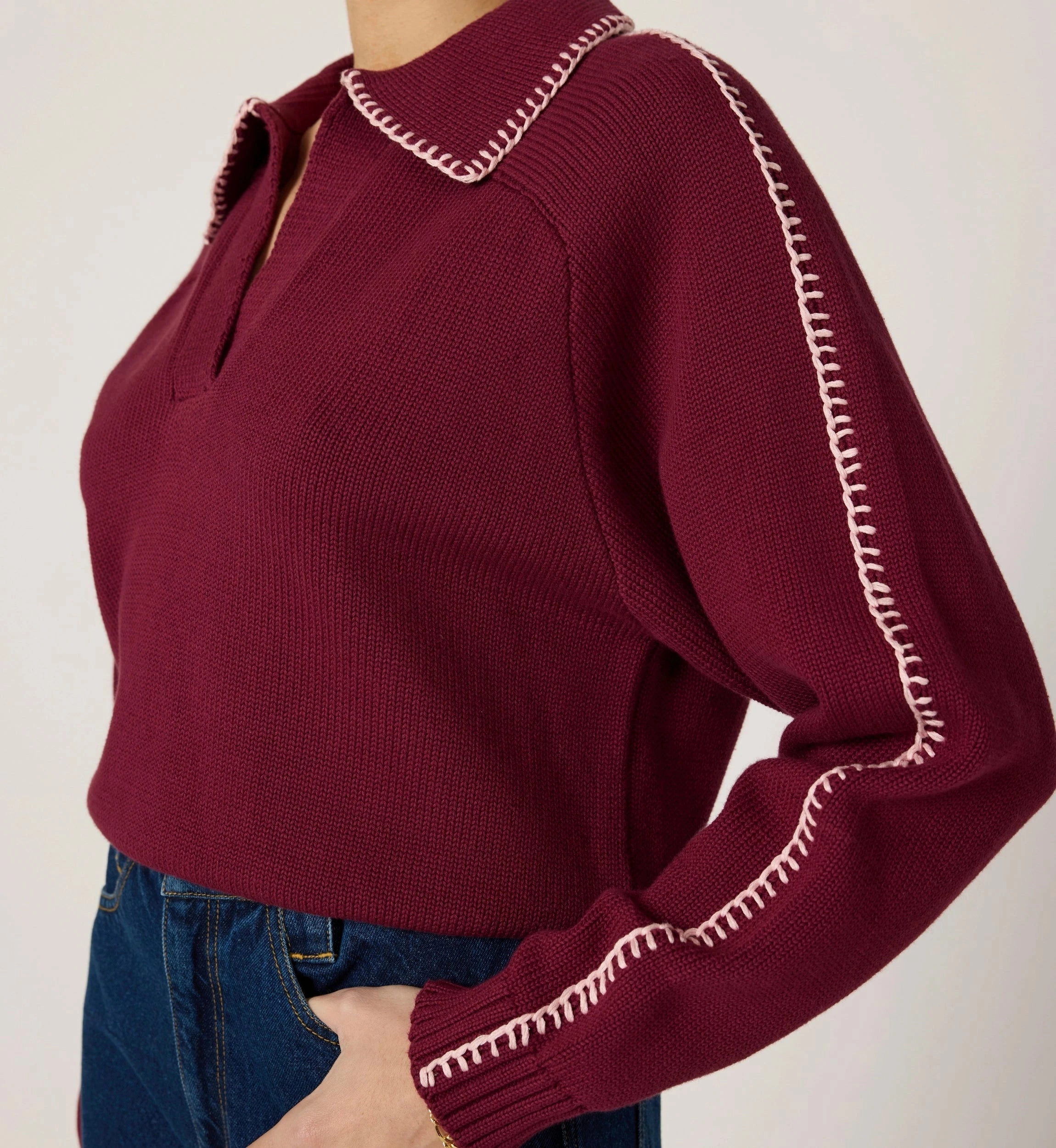 RibbedHemline Elly Sweater | Zinfandel / Ivory