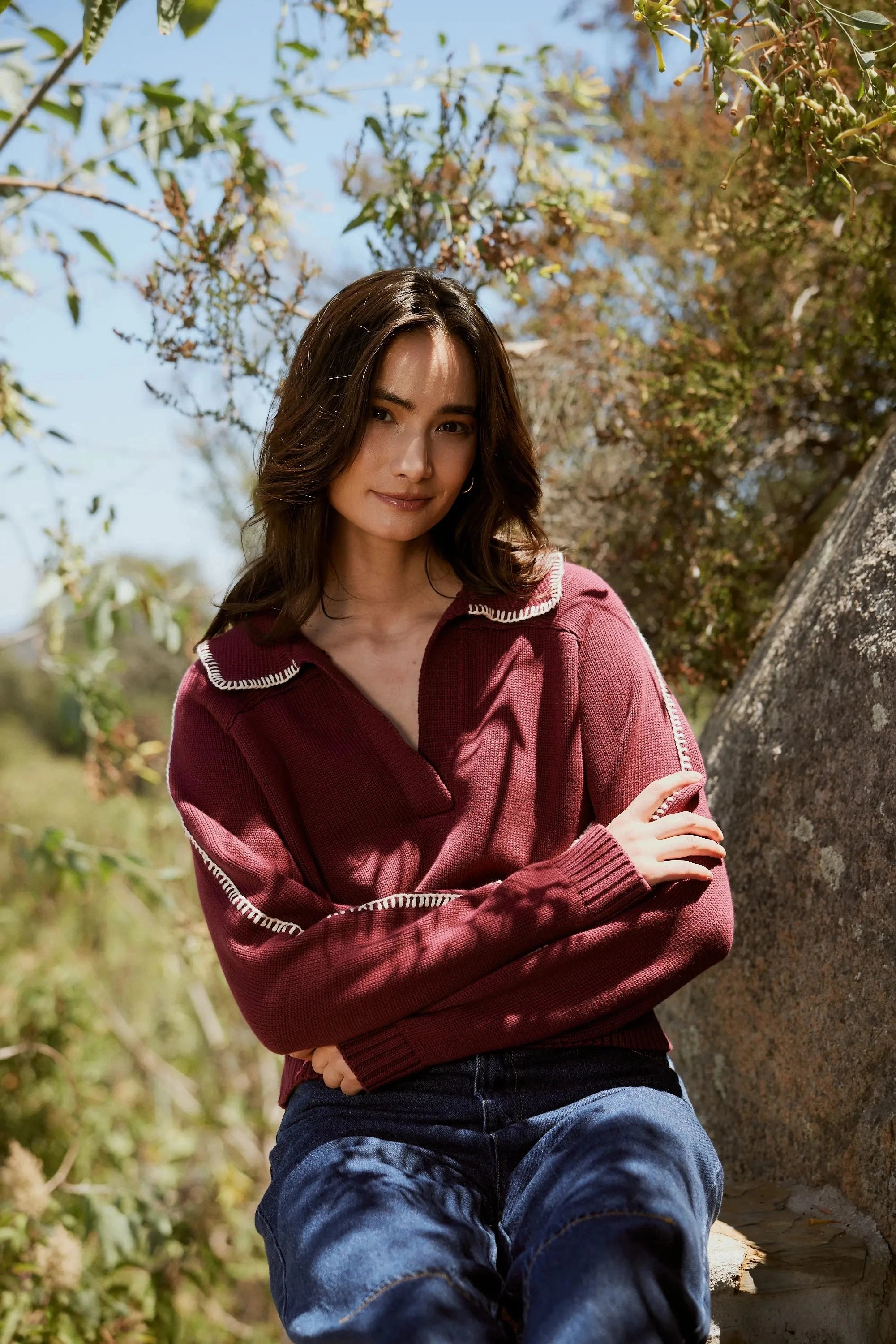 ButtonlessClosure Elly Sweater | Zinfandel / Ivory